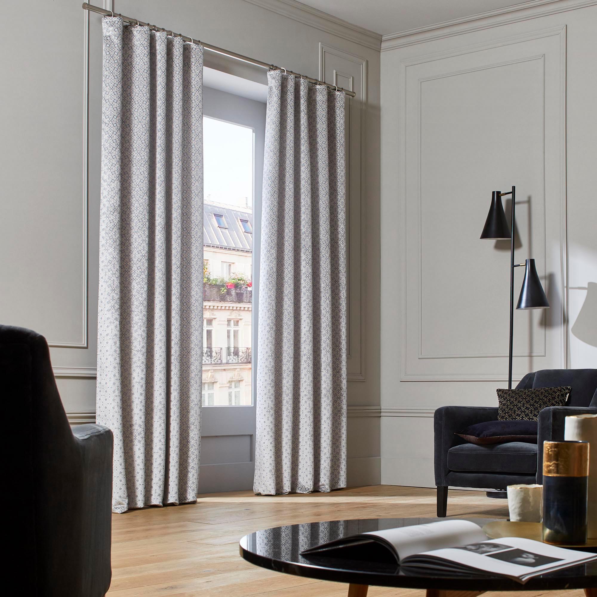 Rideau à galon fronceur OSCAR gris et blanc