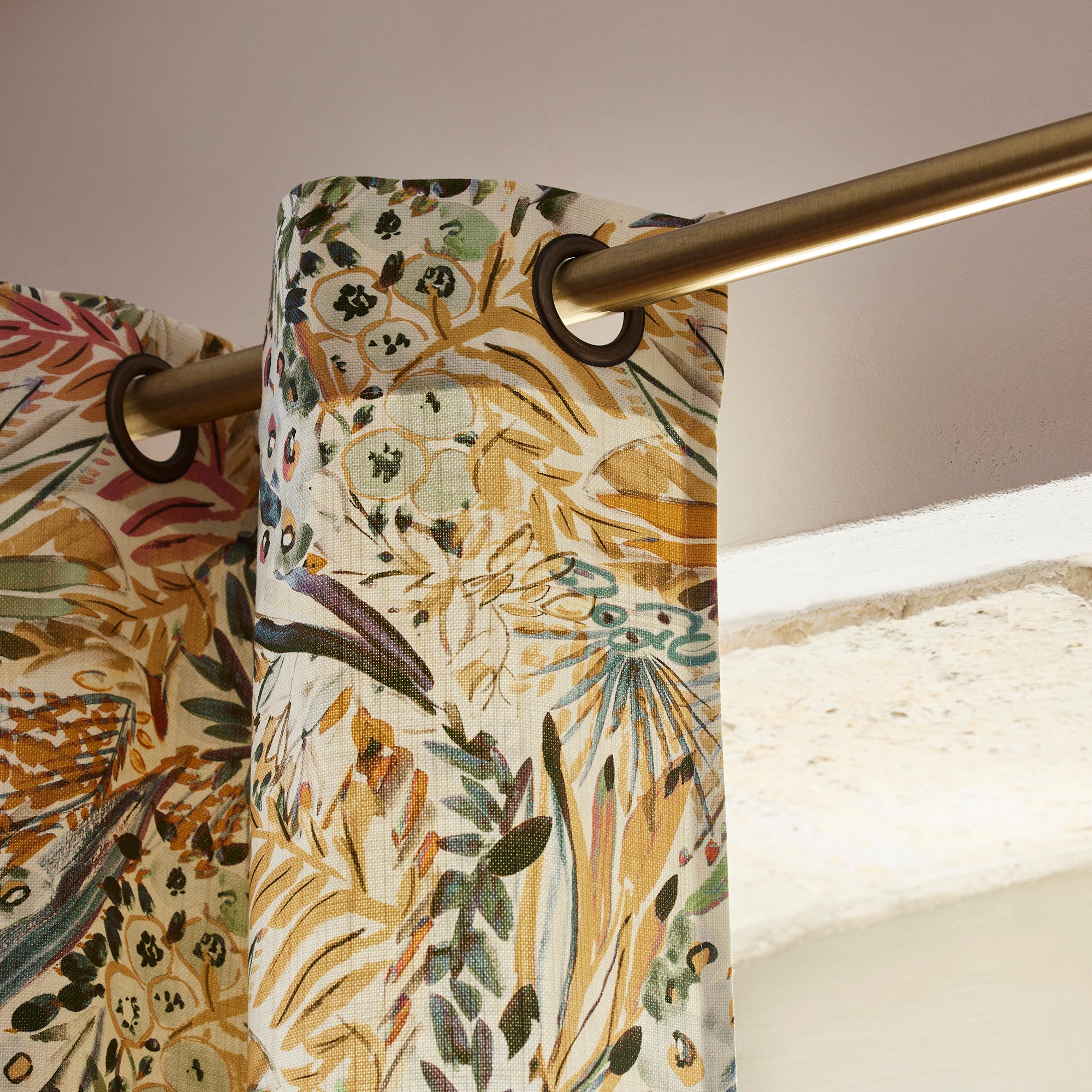 Rideau à oeillets dorés AQUARELA ivoire et pastel