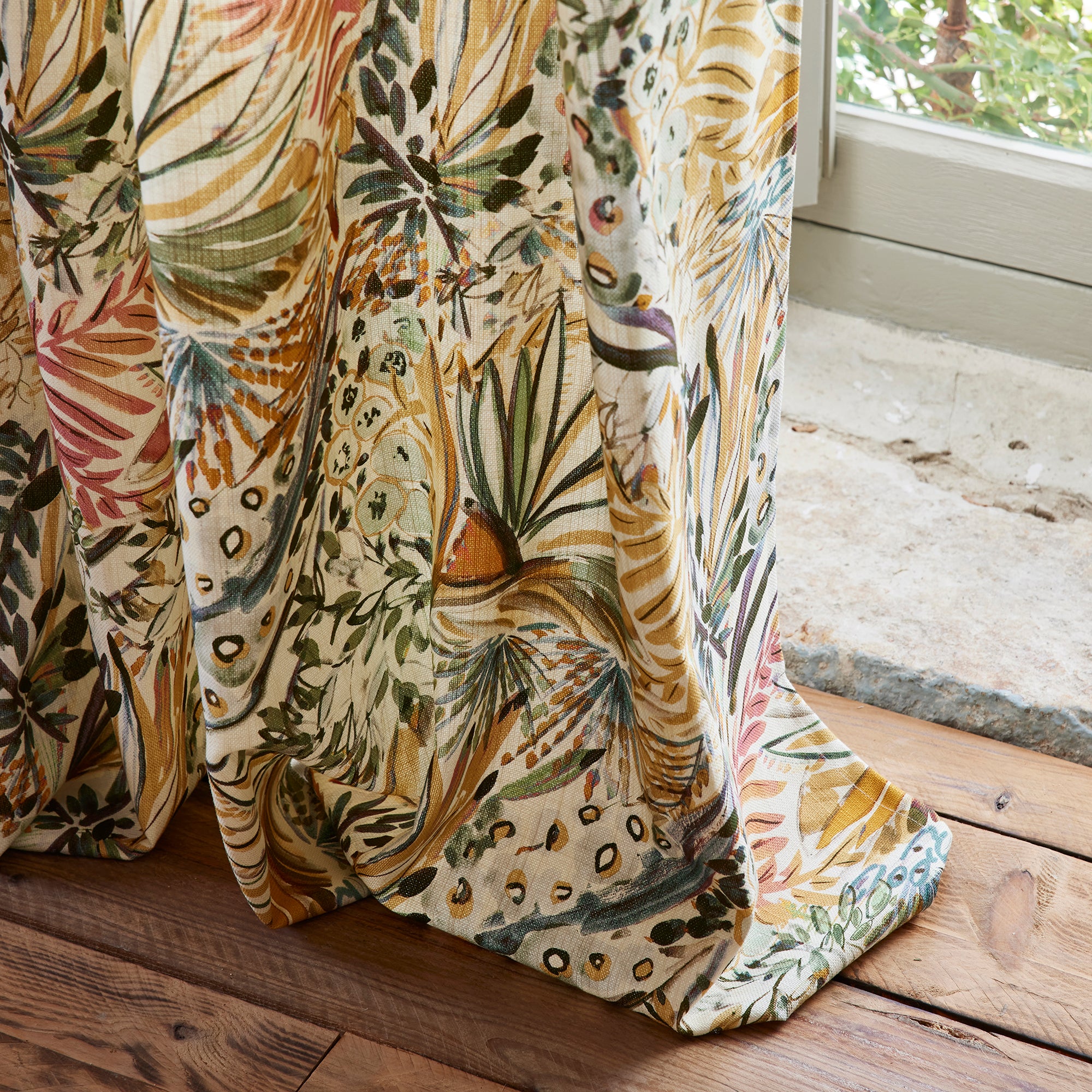 Rideau à oeillets dorés AQUARELA ivoire et pastel