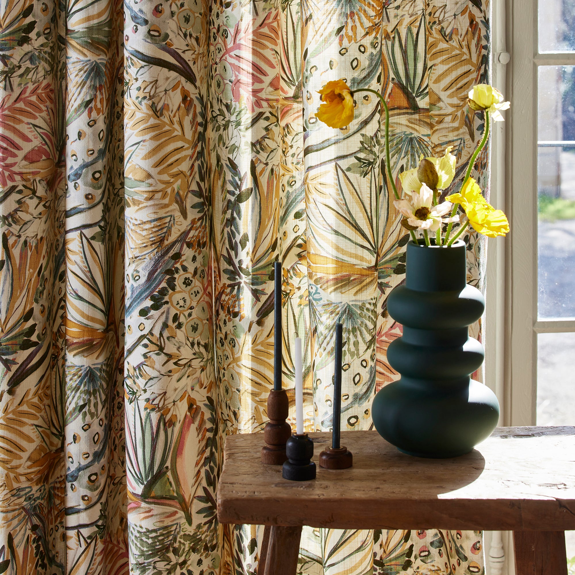 Rideau à oeillets dorés AQUARELA ivoire et pastel