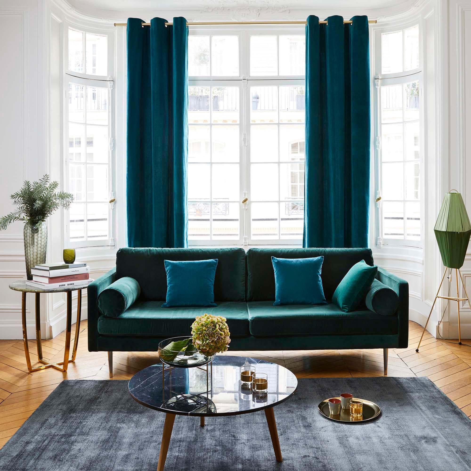 Rideau à oeillets dorés DARIO bleu canard