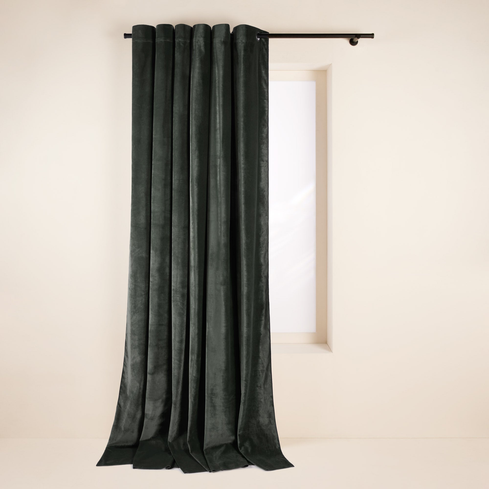 Rideau à oeillets noirs DARIO kaki grisé et bourdon noir