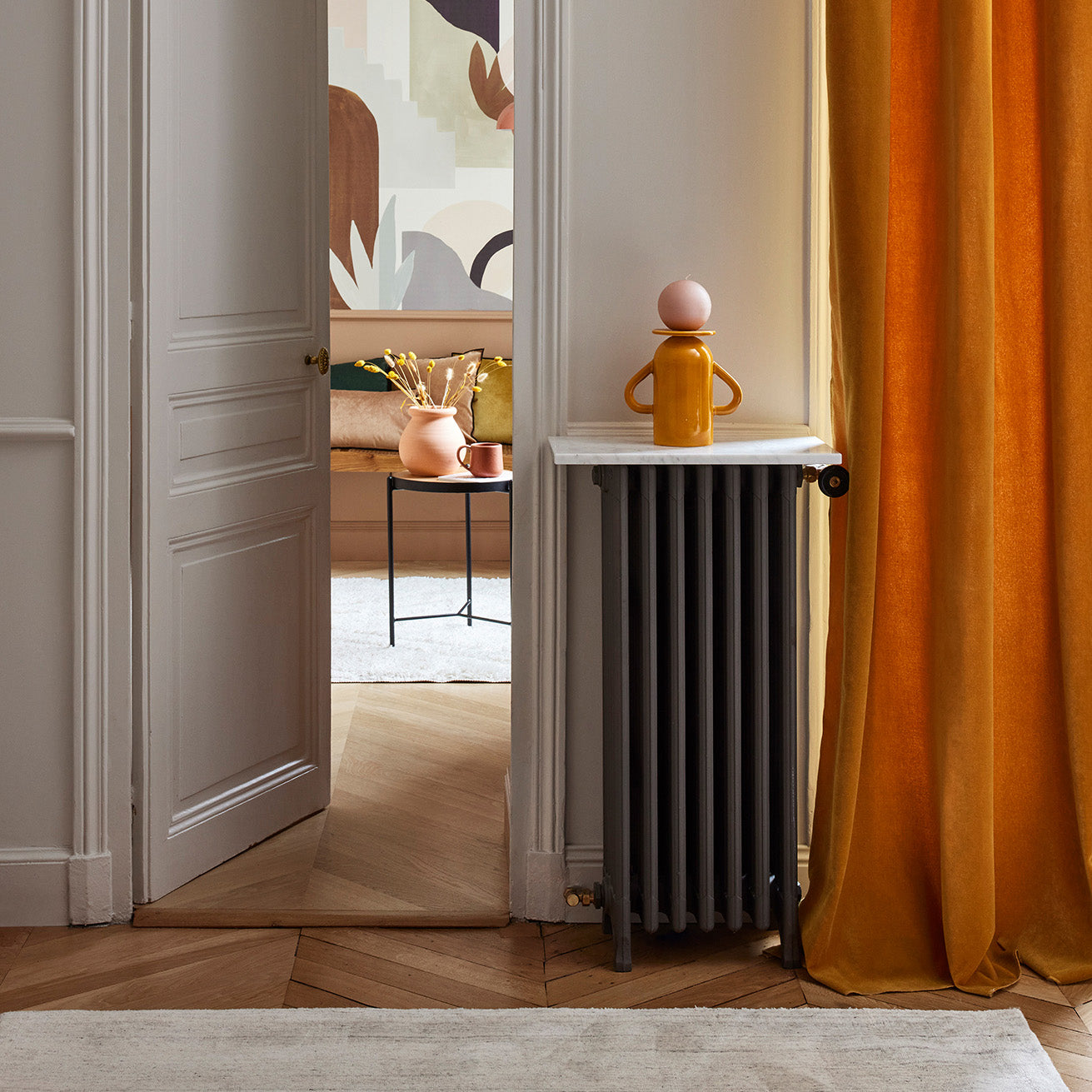 Rideau à oeillets noirs DARIO ocre et bourdon noir