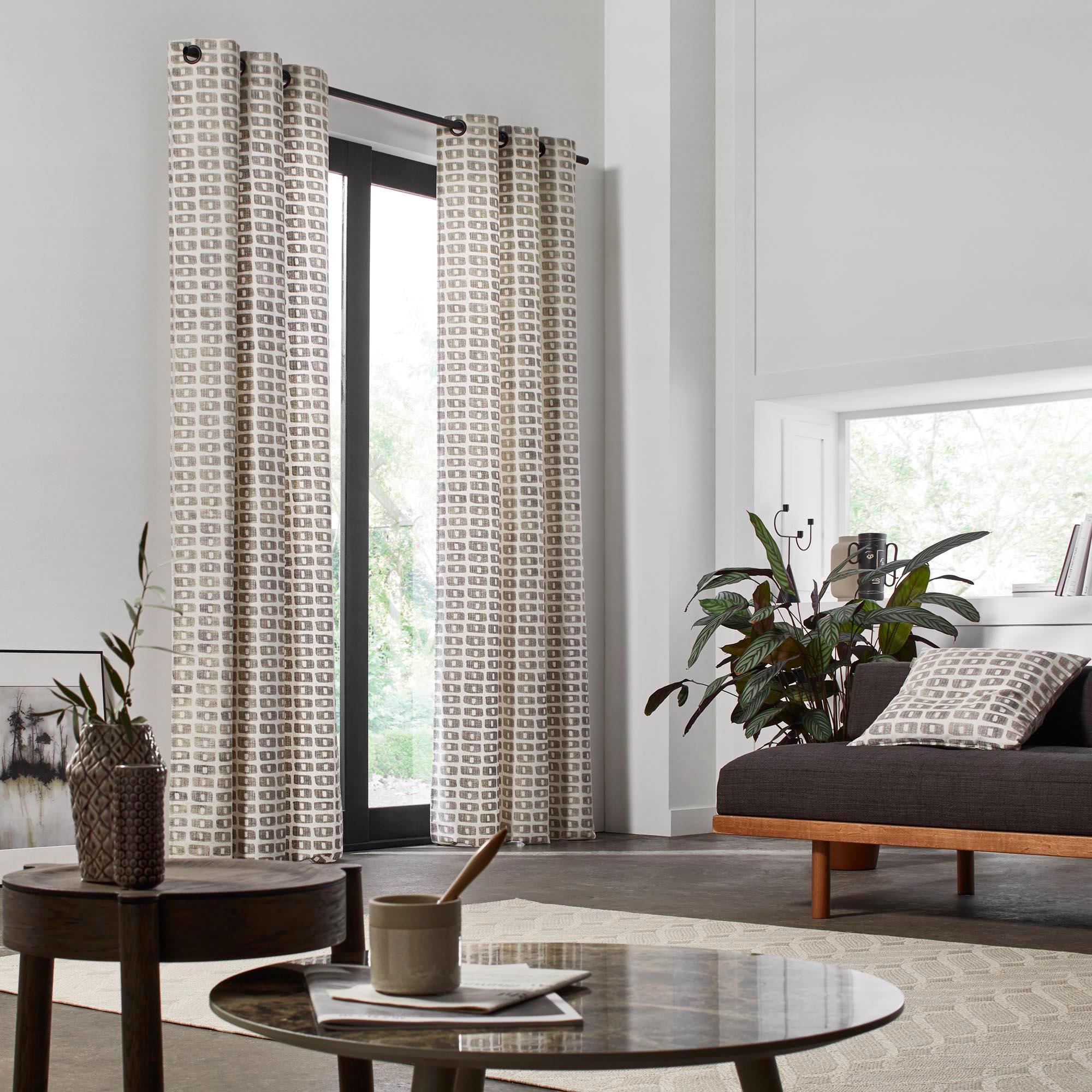 Rideau à oeillets noirs TIAGO naturel et noir