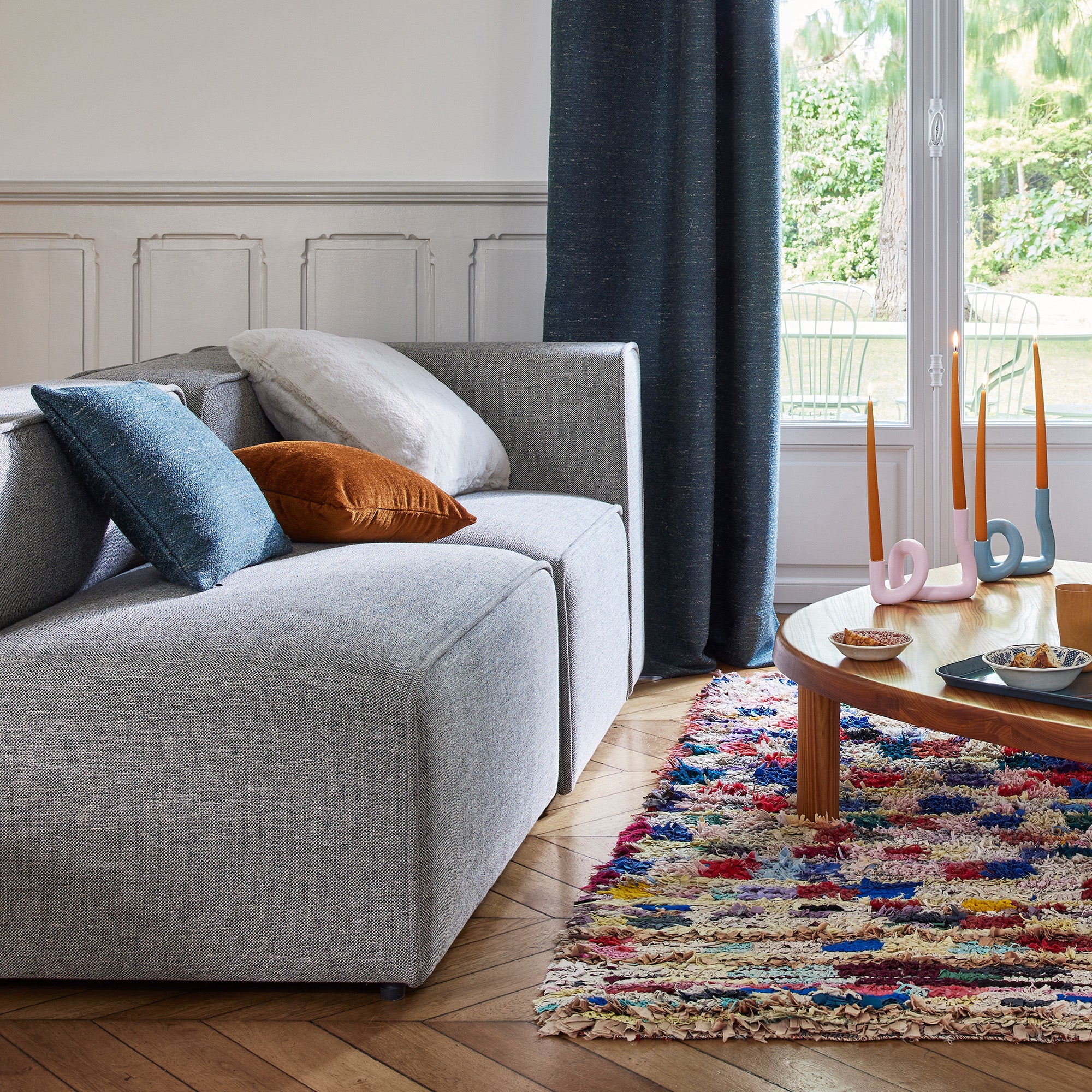 Rideau à oeillets ORSSO pétrole chiné