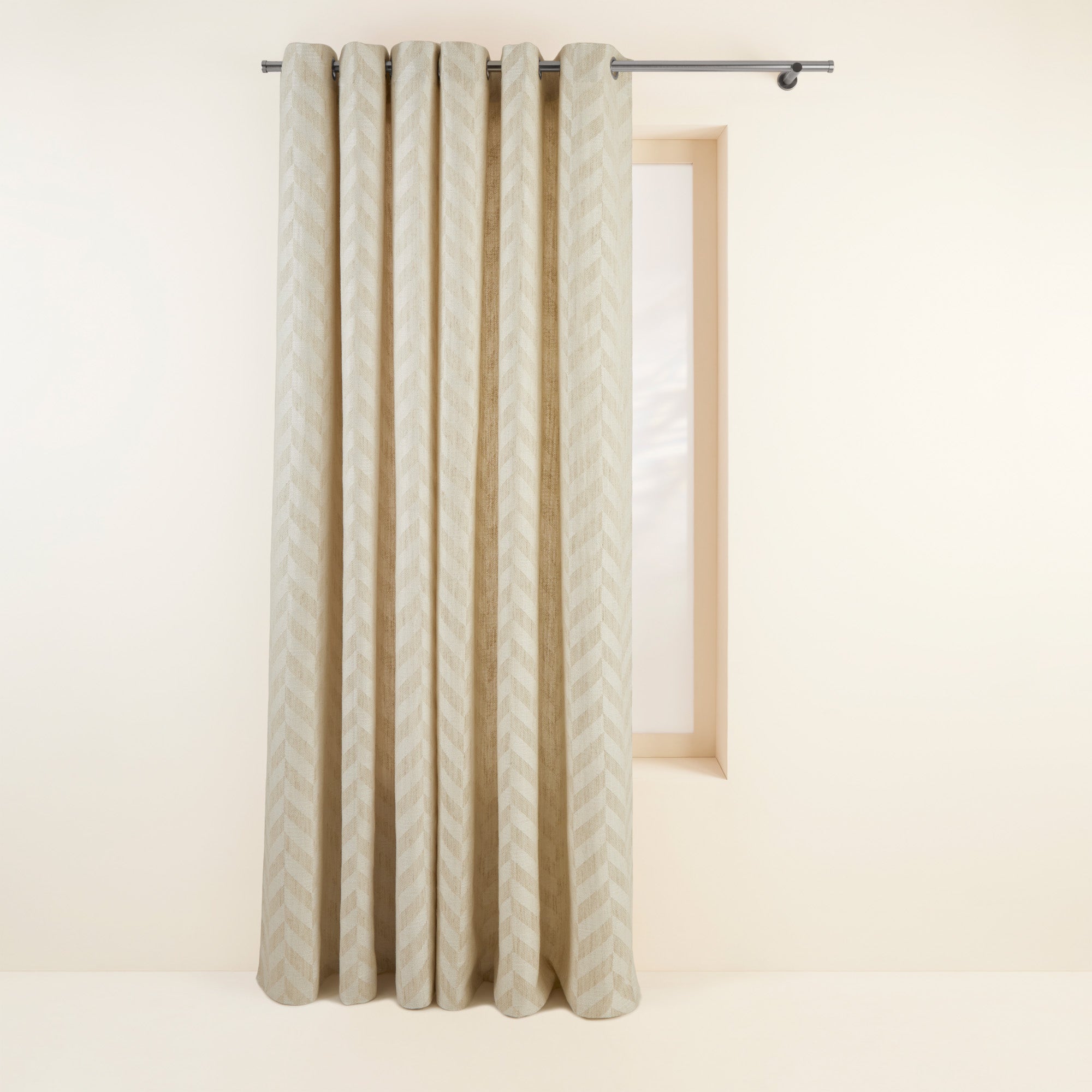 Gordijn met zilveren ringen Tobias ivoorkleurig