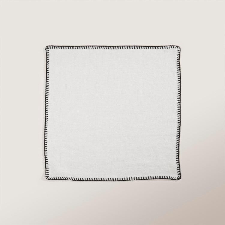 Serviette de table NINO blanc minéral et feston noir | mobile_slider