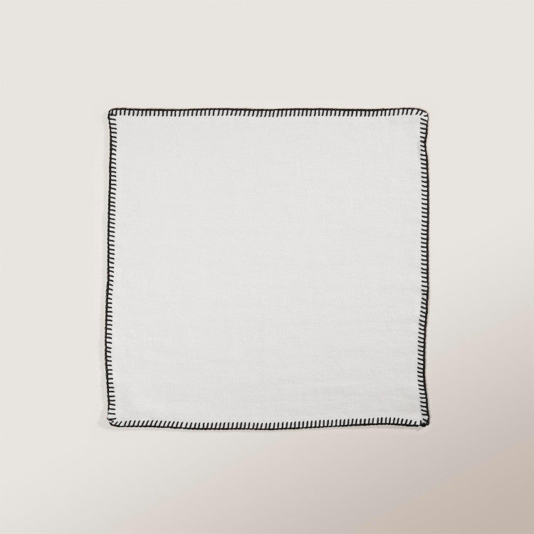 Serviette de table NINO blanc minéral et feston noir