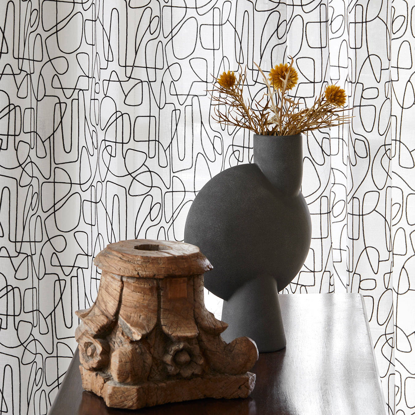 Voilage à oeillets noirs ARIANA blanc et noir