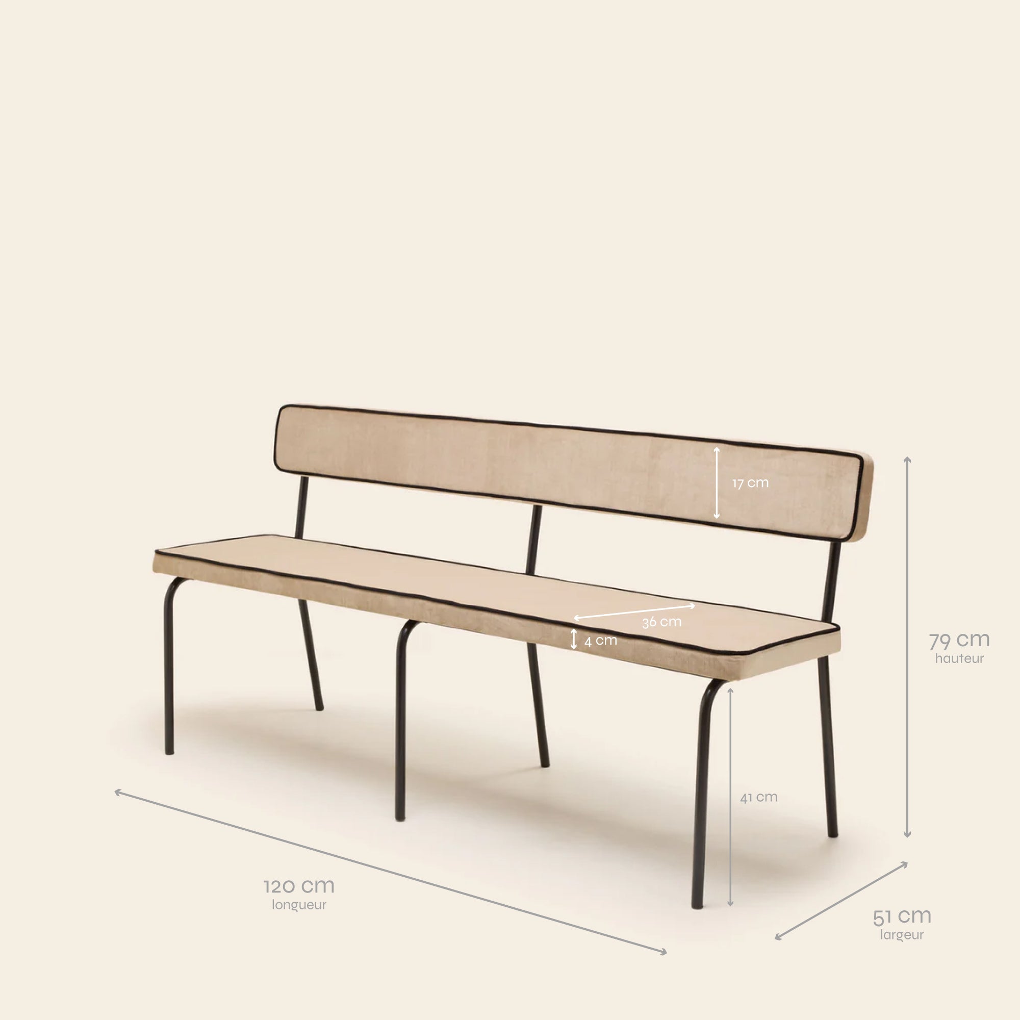 Banc YSABEAU dalila beige chic passepoil