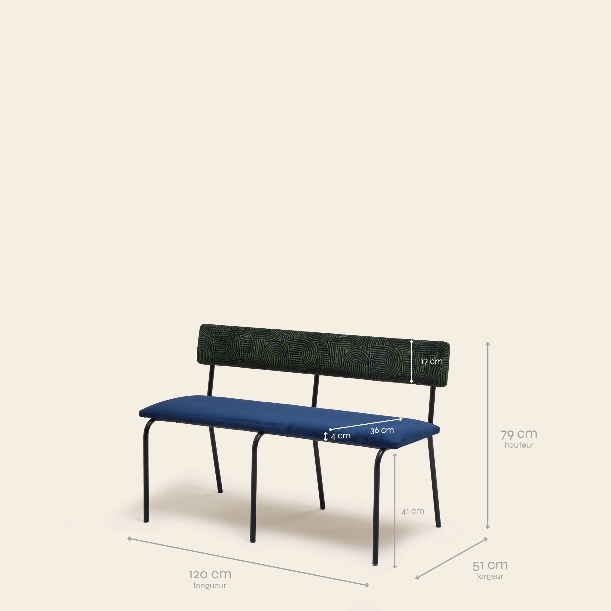 YSABEAU klark bench in midnight blue and olive green