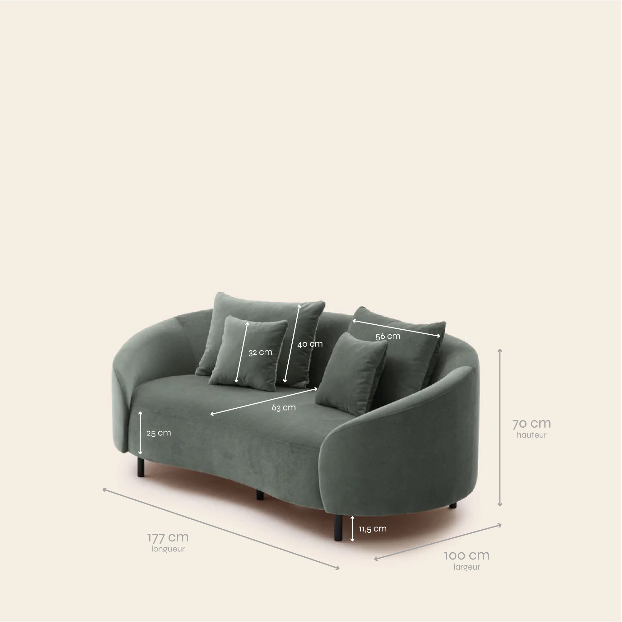 JULIKA 2-Sitzer-Sofa opalgrau khaki