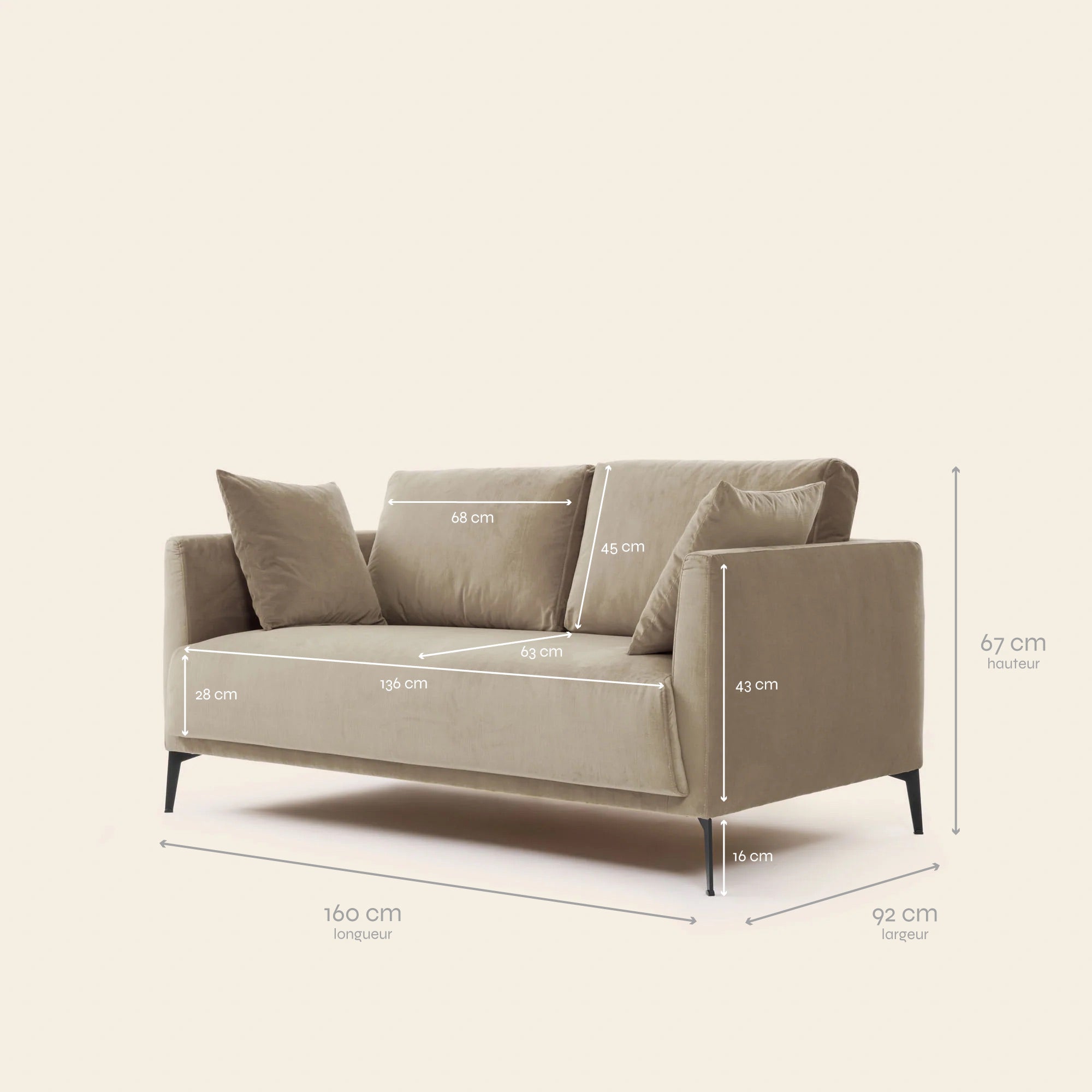 2-seater sofa ODELLE dalila chic beige