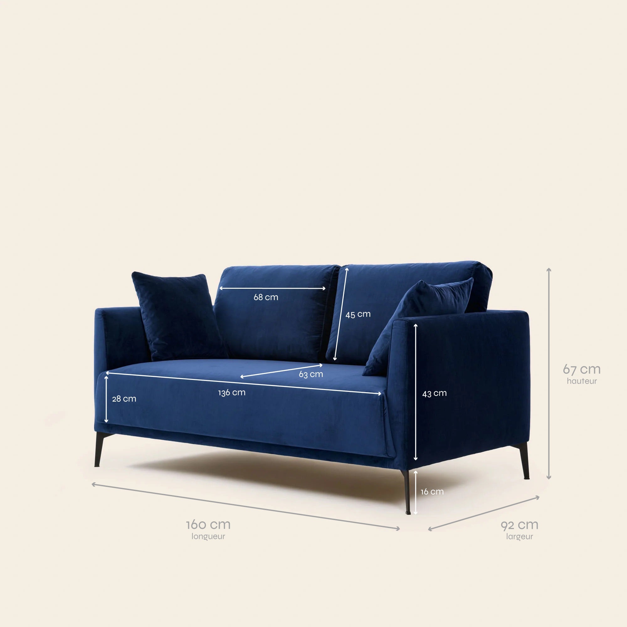 2-Sitzer-Sofa ODELLE dalila Mitternachtsblau