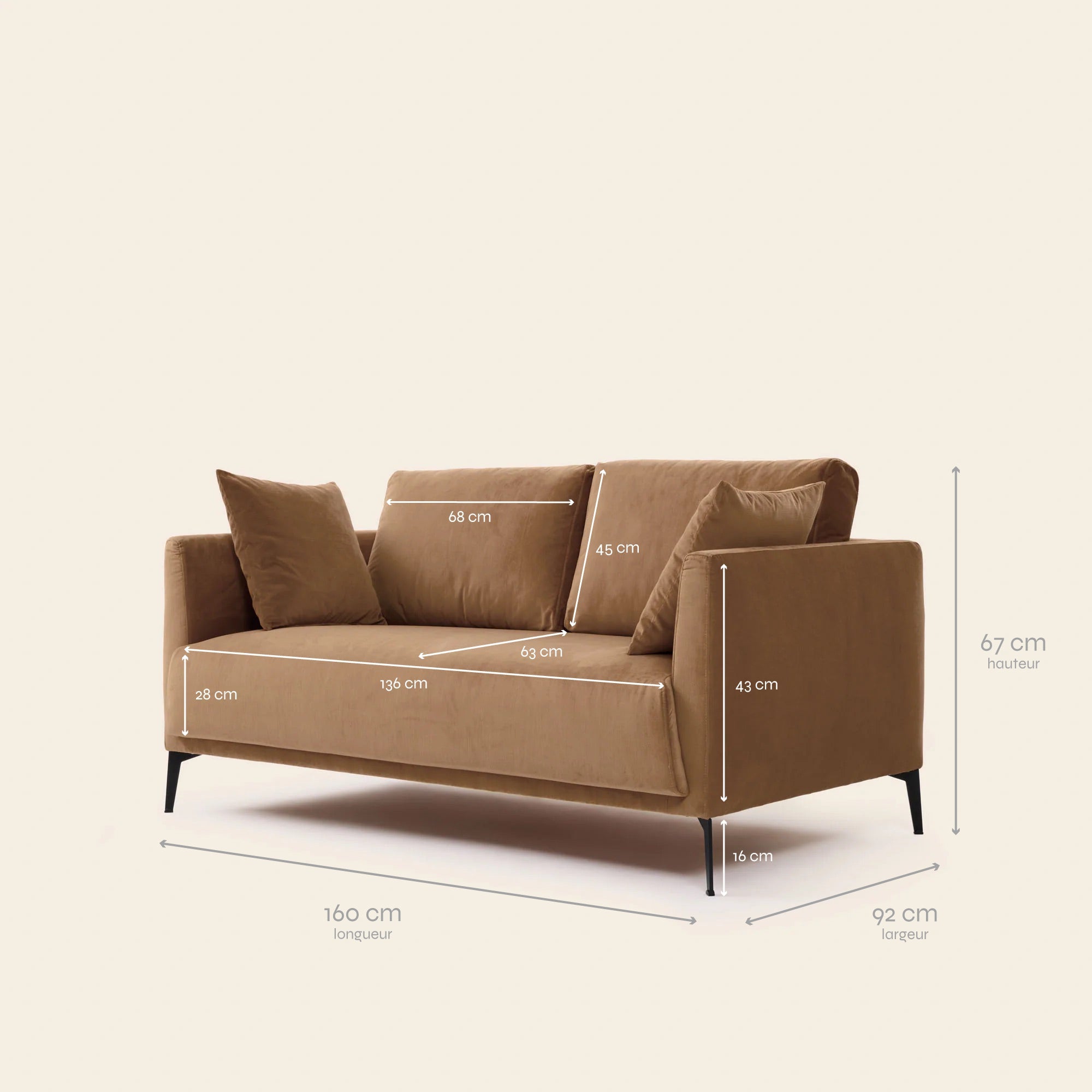 2-seater sofa ODELLE dalila camel gold