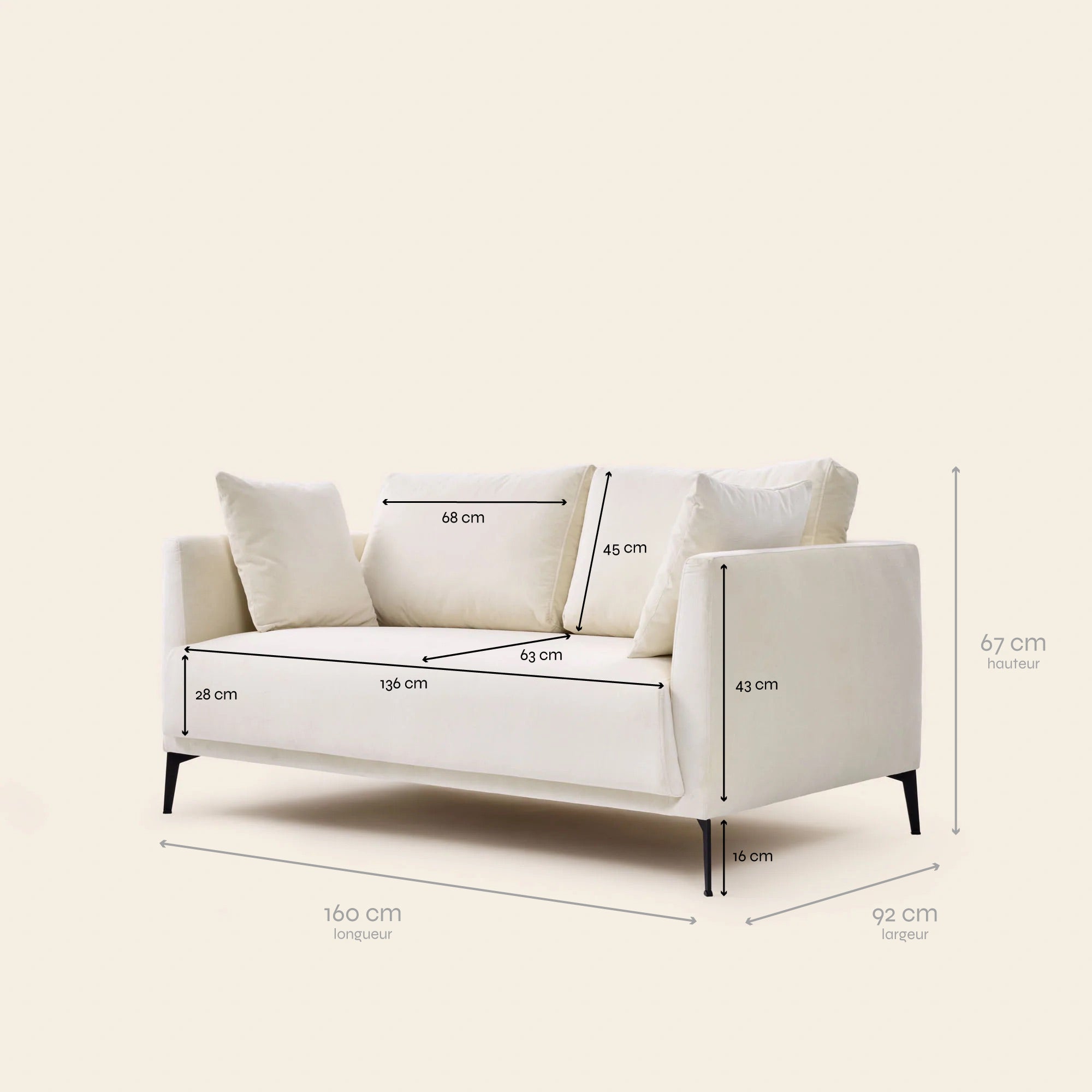 2-seater sofa ODELLE dalila ivory
