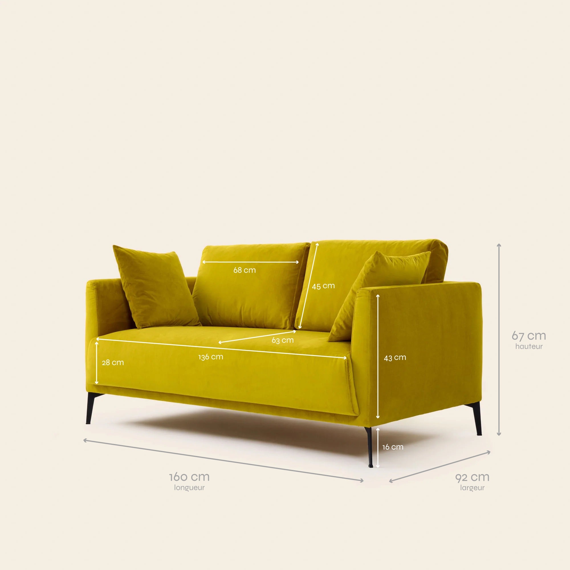 2-seater sofa ODELLE dalila sulfur yellow