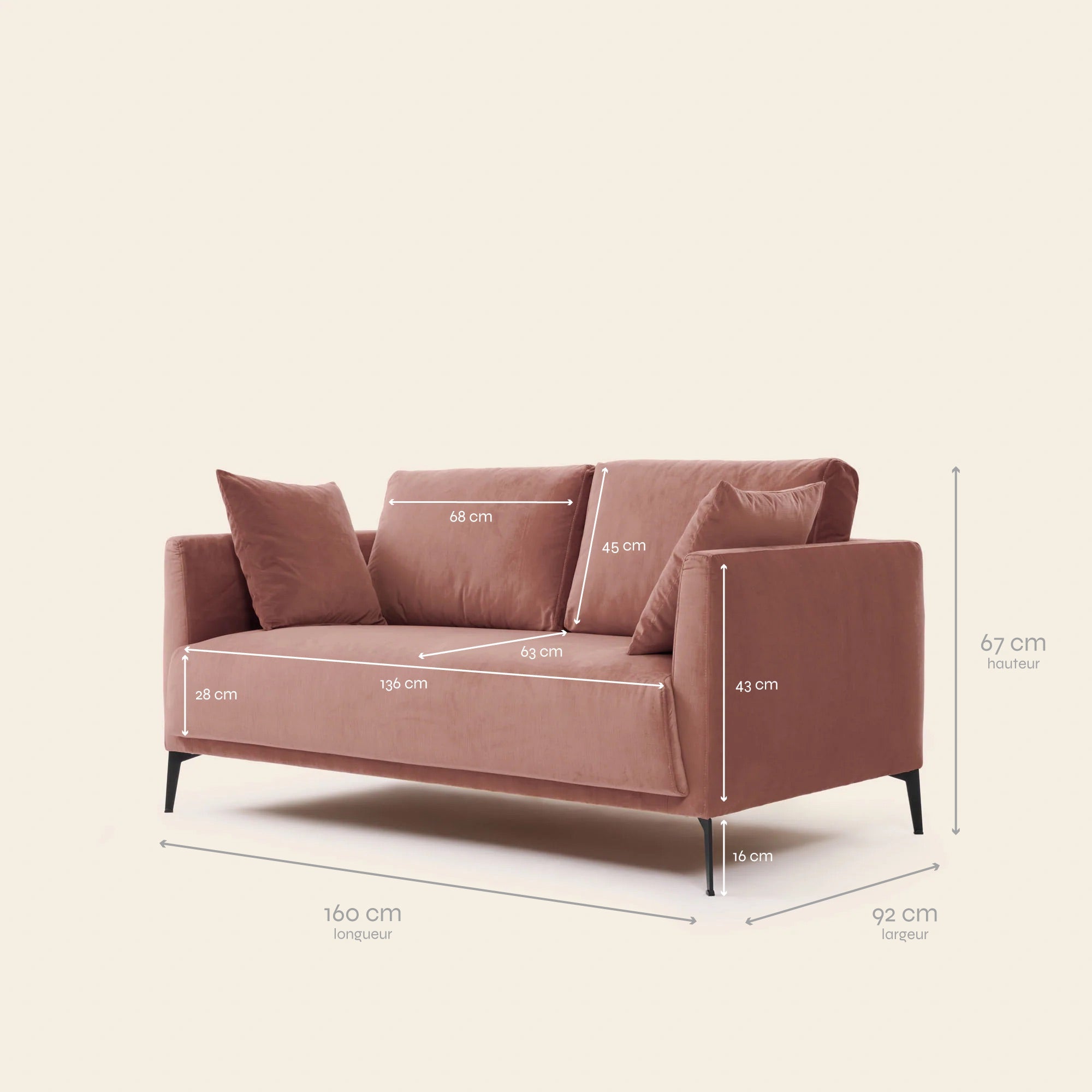 2-seater sofa ODELLE dalila pink peach