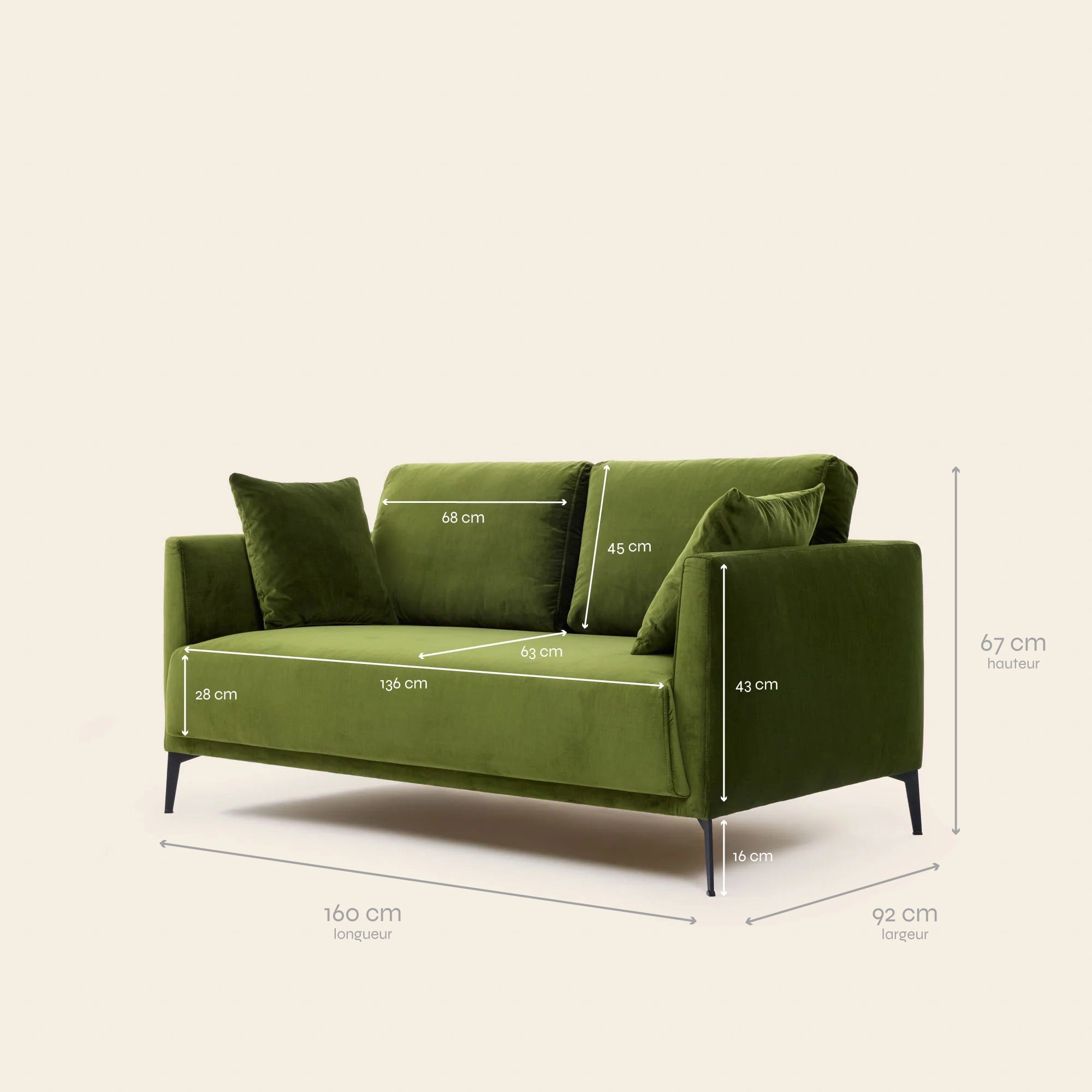 2-seater sofa ODELLE dalila olive green