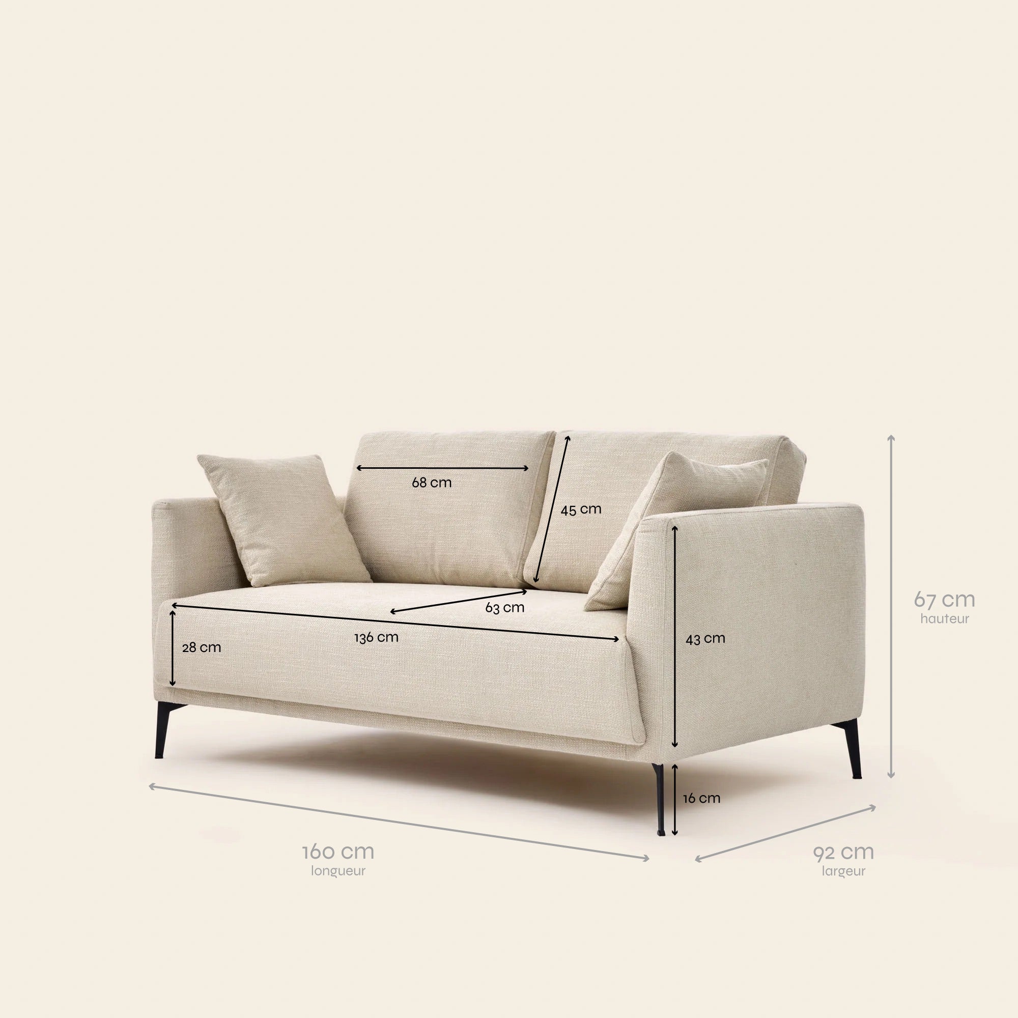 2-seater sofa ODELLE senna ecru