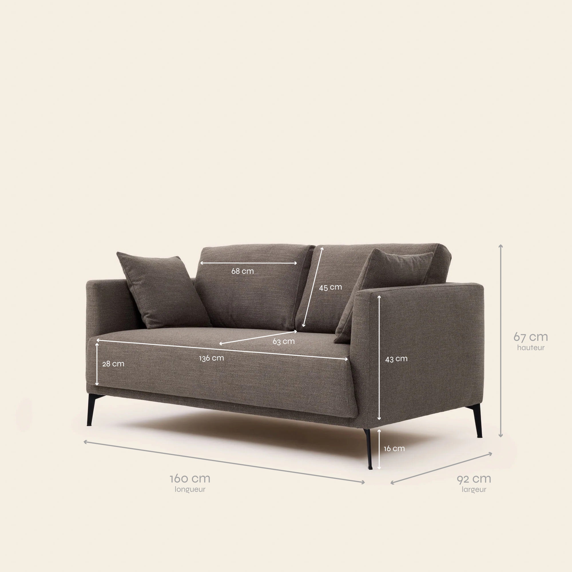 2-seater sofa ODELLE senna taupe