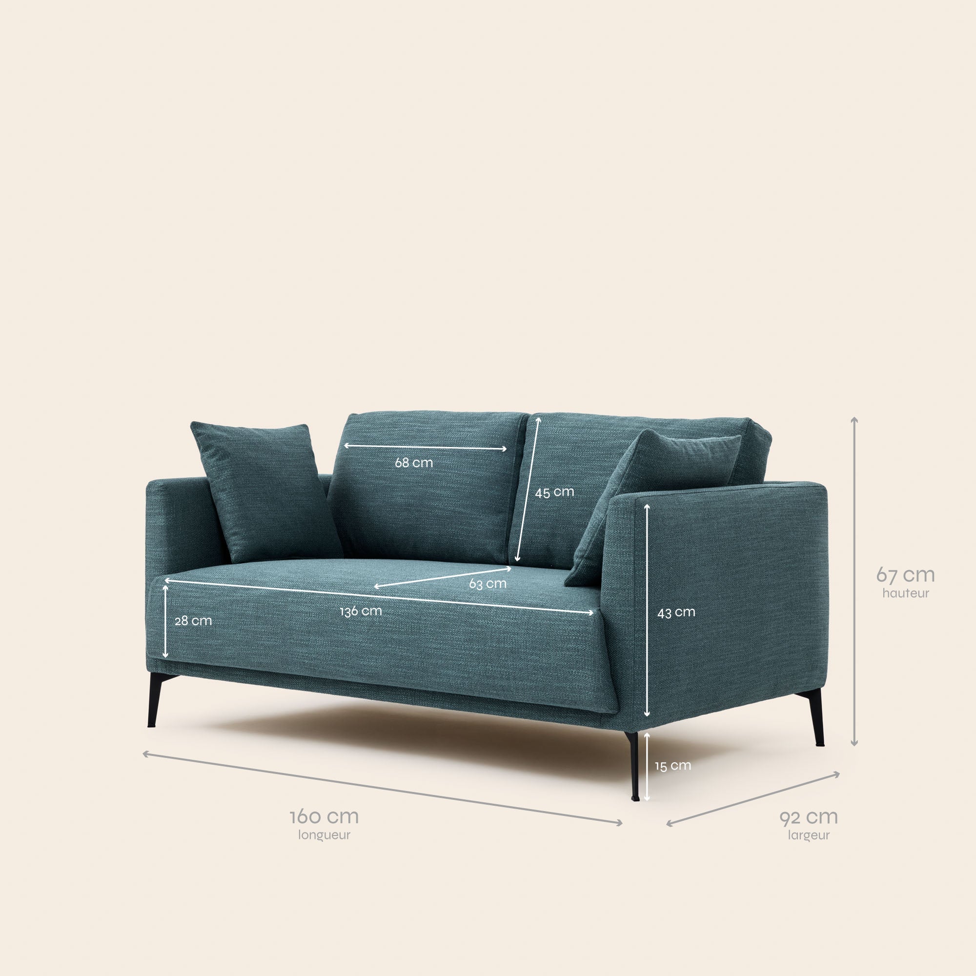 2-seater sofa ODELLE senna verdigris