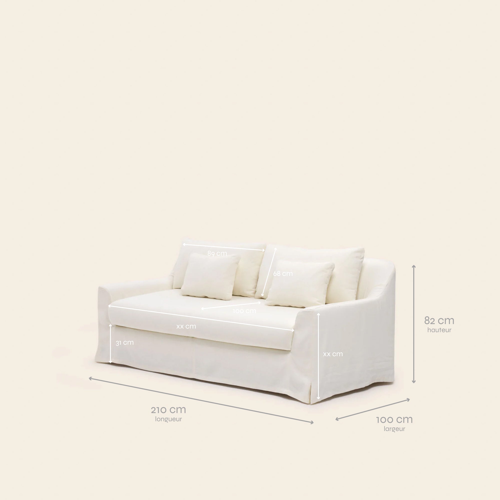 2,5-Sitzer-Sofa CLARIBEL Barbate Elfenbein
