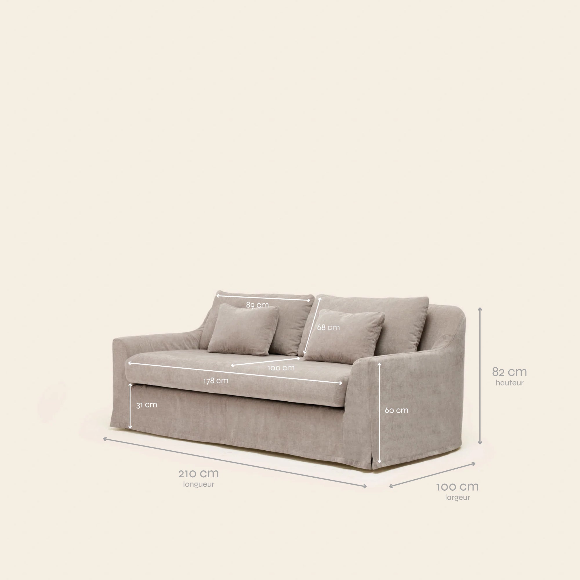 2.5 seater sofa CLARIBEL boston glossy taupe