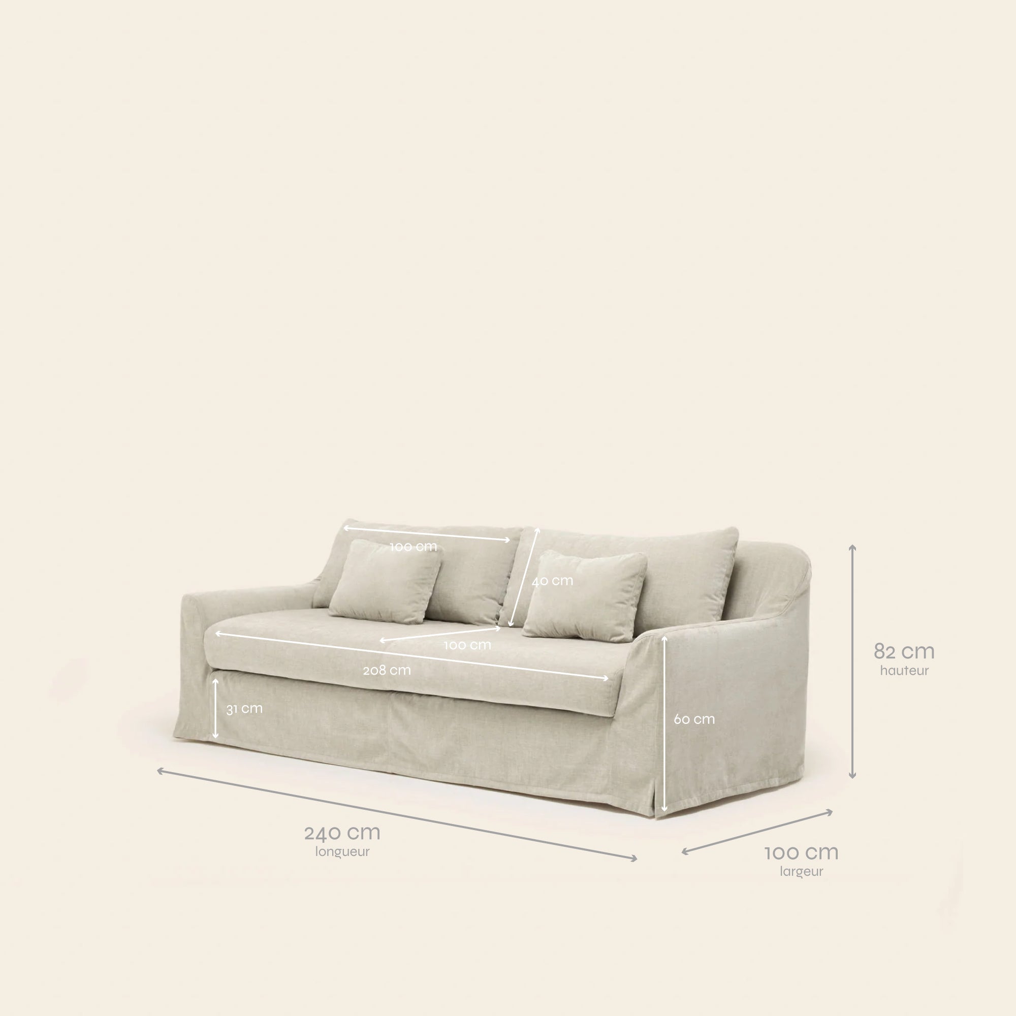 3-Sitzer-Sofa CLARIBEL Boston Mineralstein