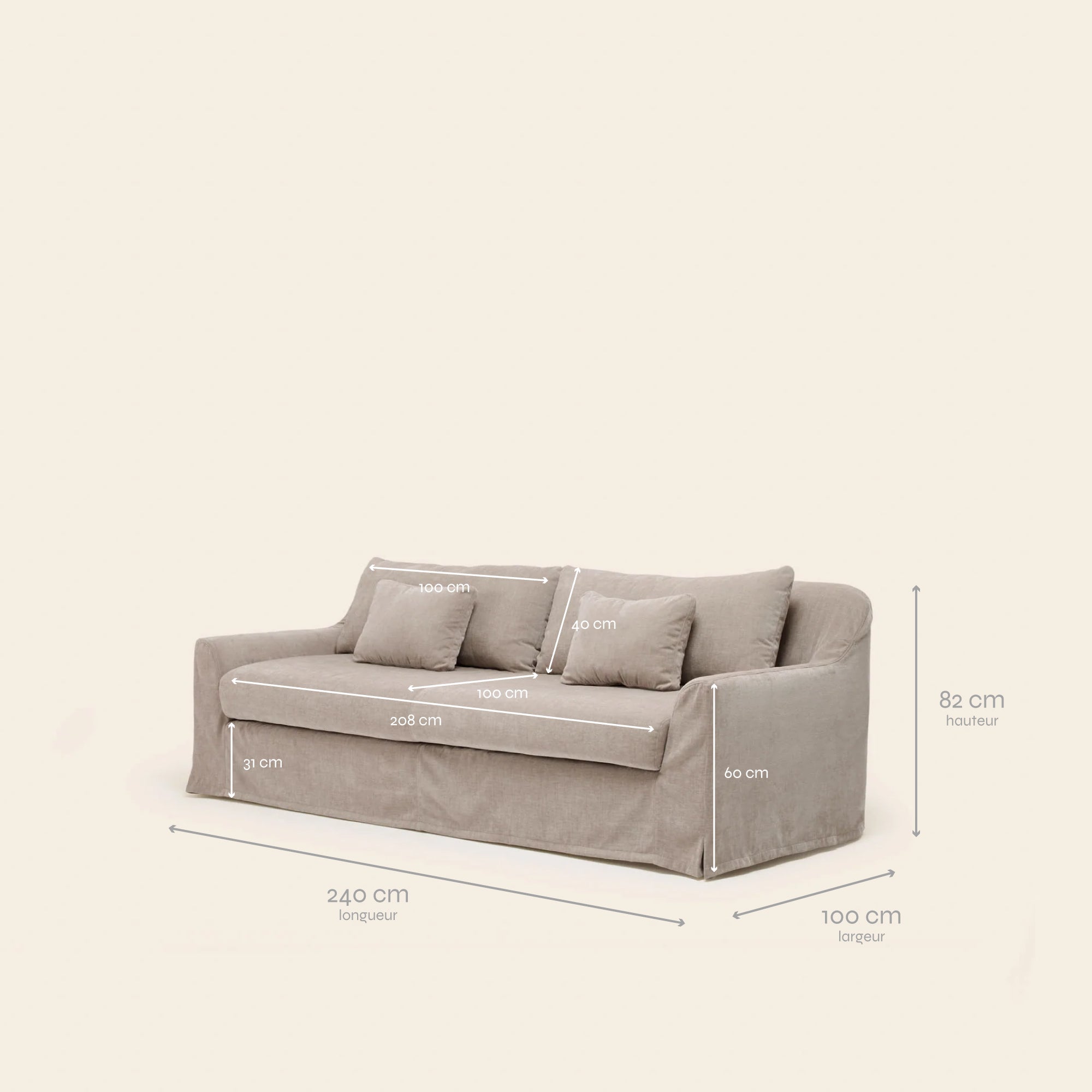 3-seater sofa CLARIBEL boston glazed taupe