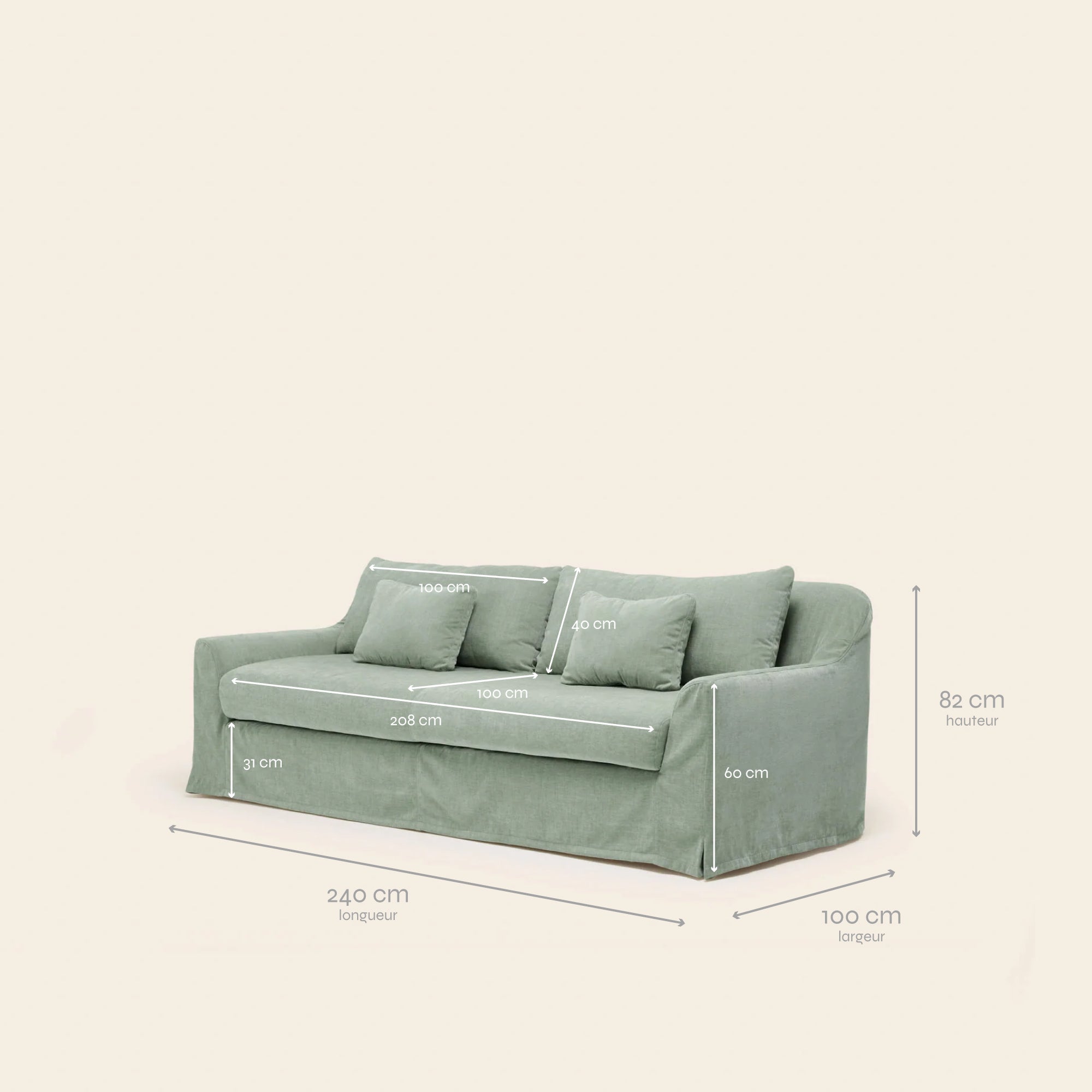 3-seater sofa CLARIBEL boston verdigris