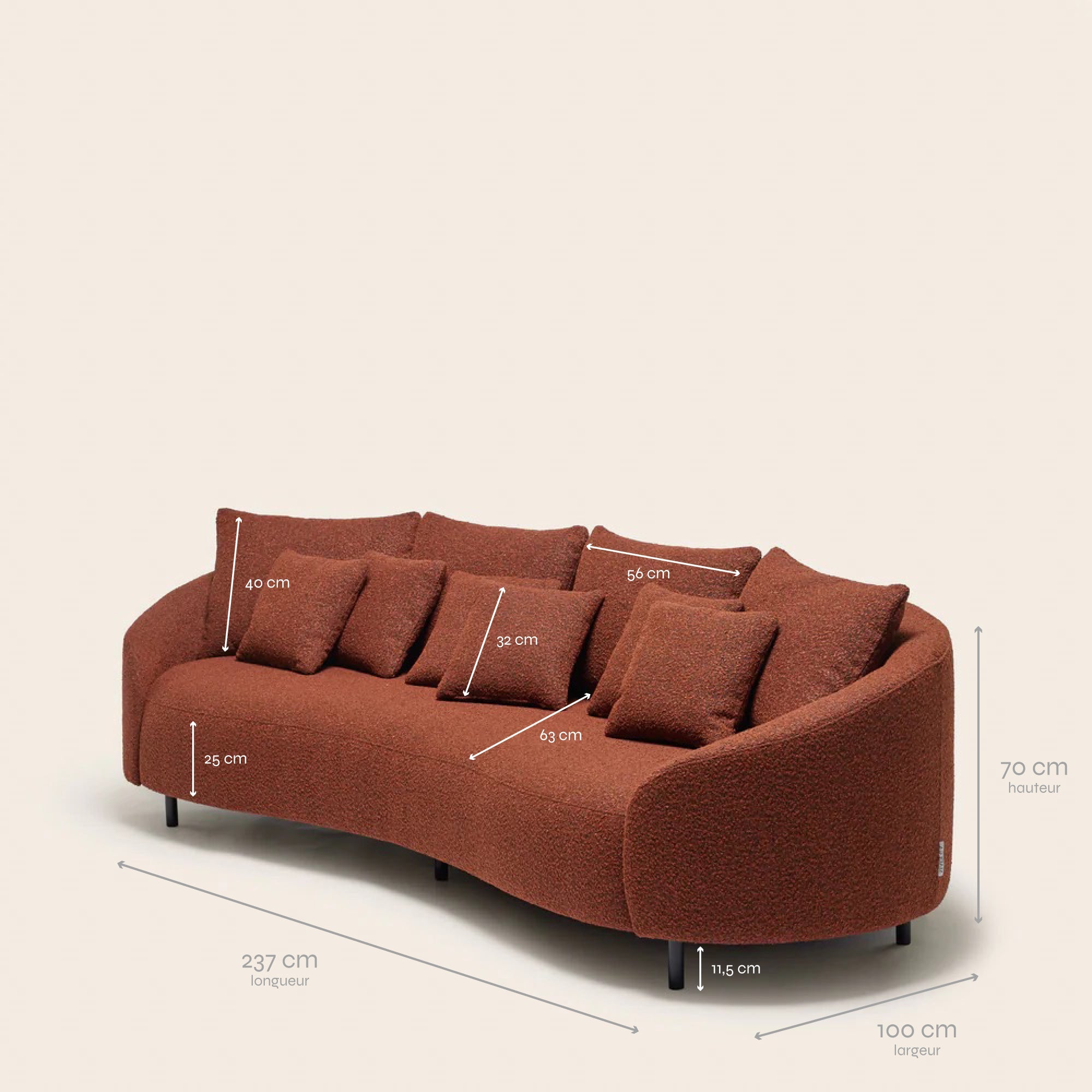 Divano 3 posti JULIKA ascot arancio bruciato