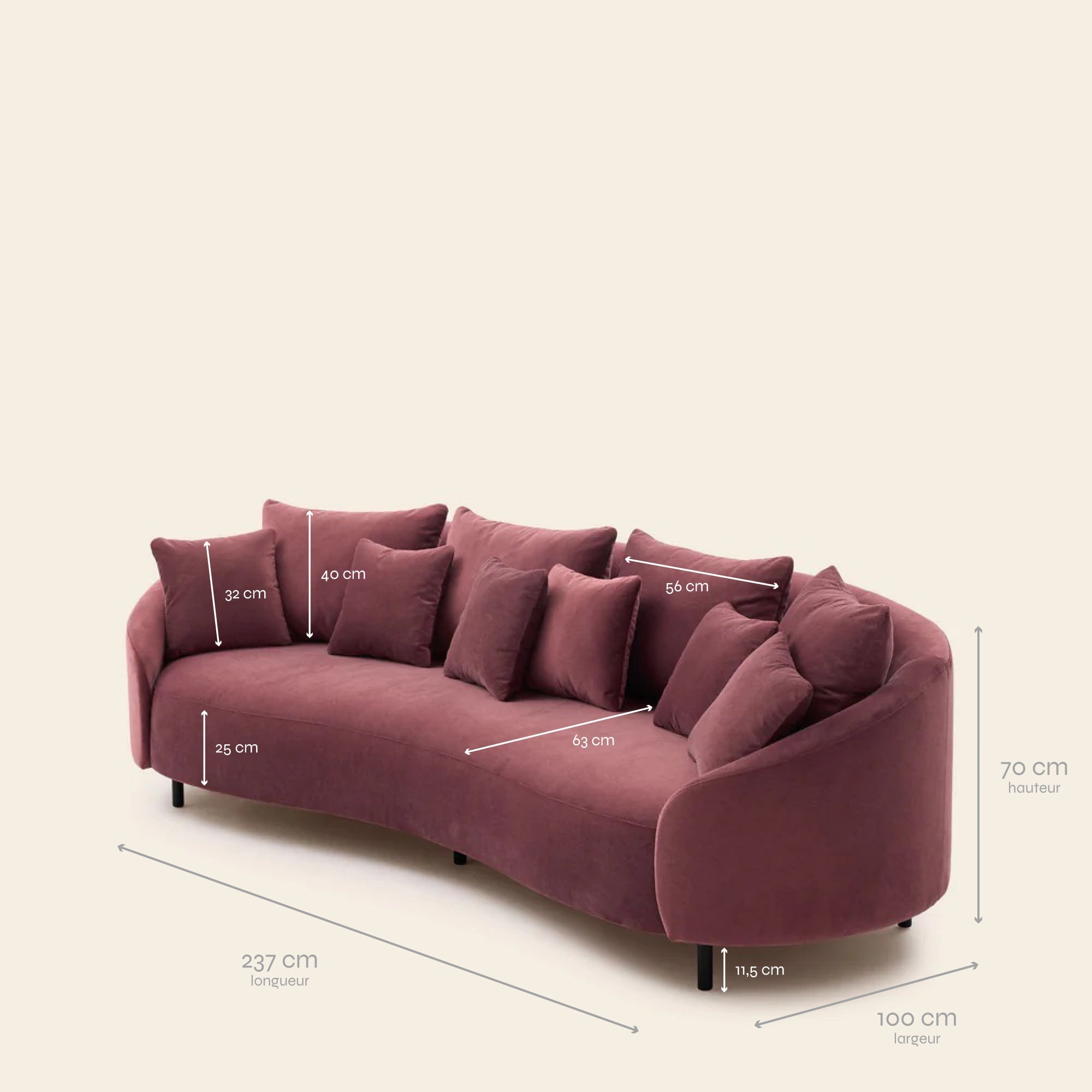 3-Sitzer-Sofa JULIKA opal soft aubergine