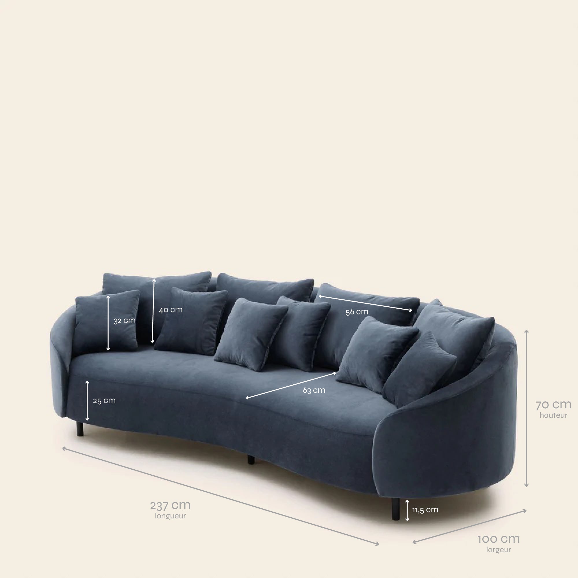 3-Sitzer-Sofa JULIKA opalblaugrau