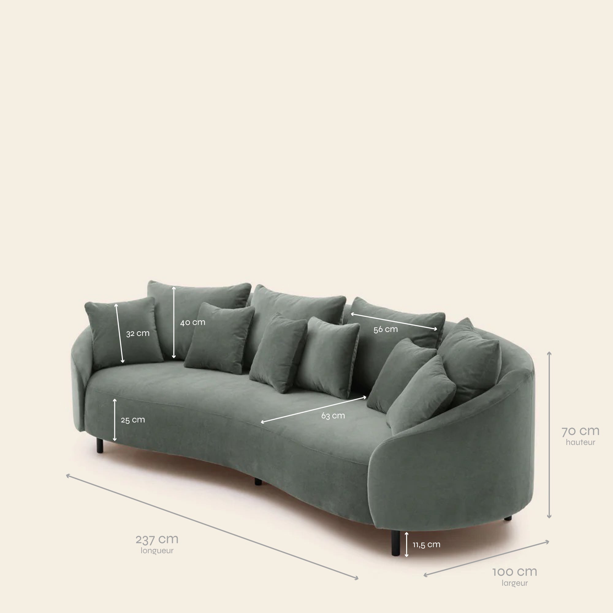 3-Sitzer-Sofa JULIKA opalgrau khaki