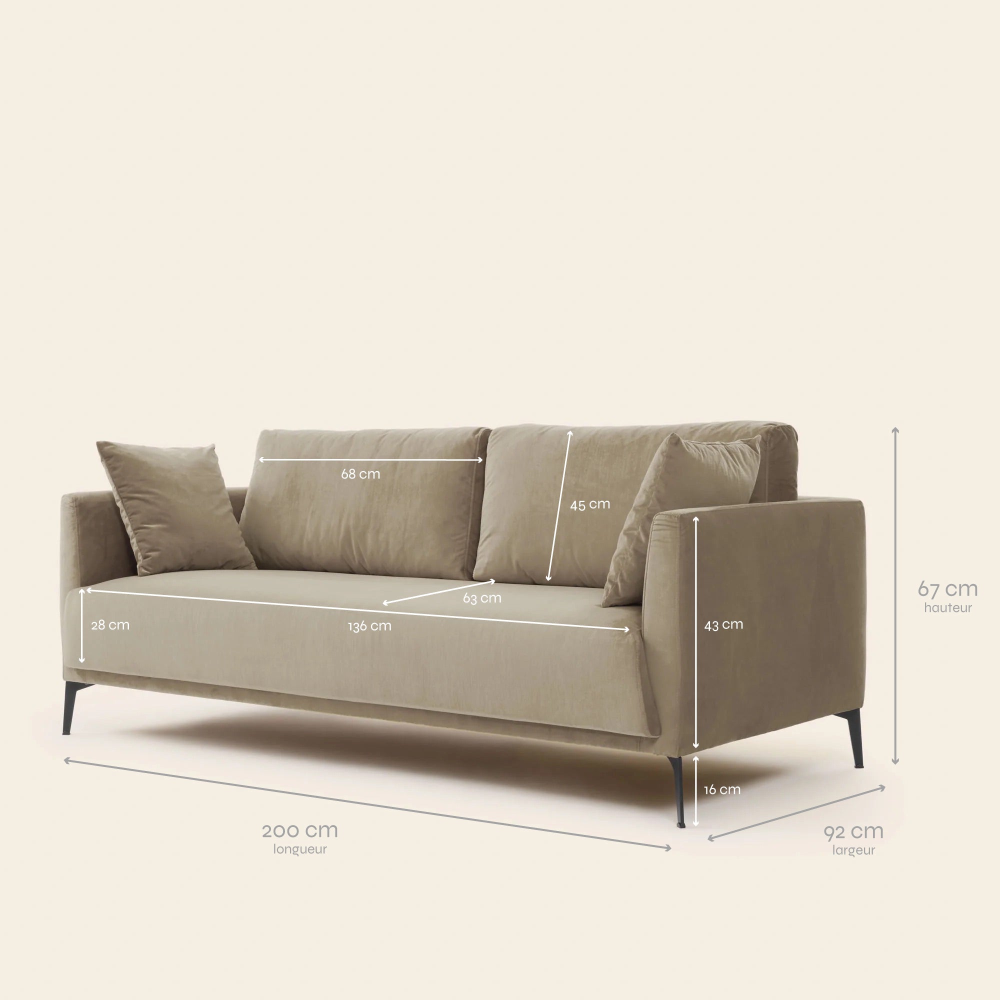 3-Sitzer-Sofa ODELLE dalila chic beige