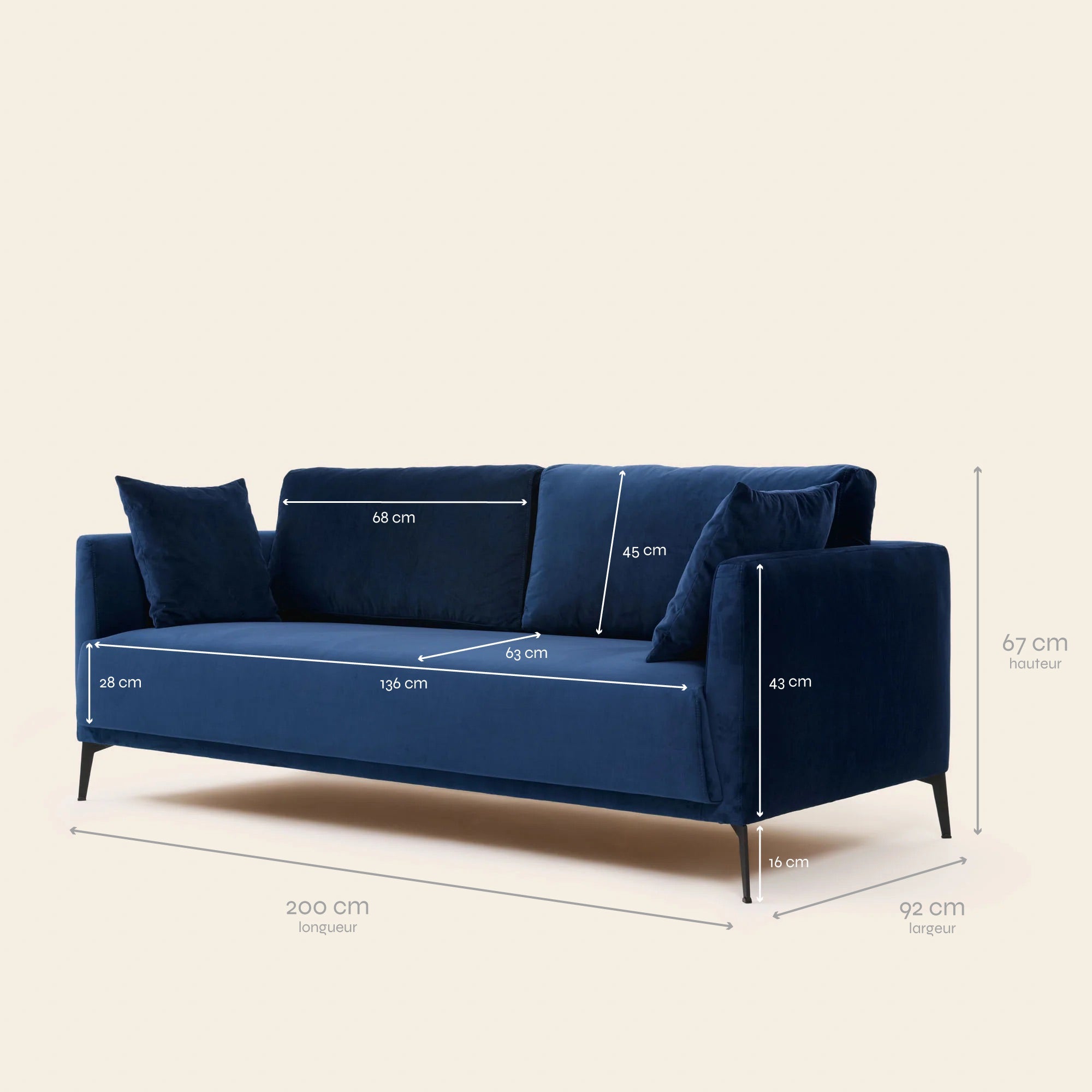 3-Sitzer-Sofa ODELLE dalila Mitternachtsblau