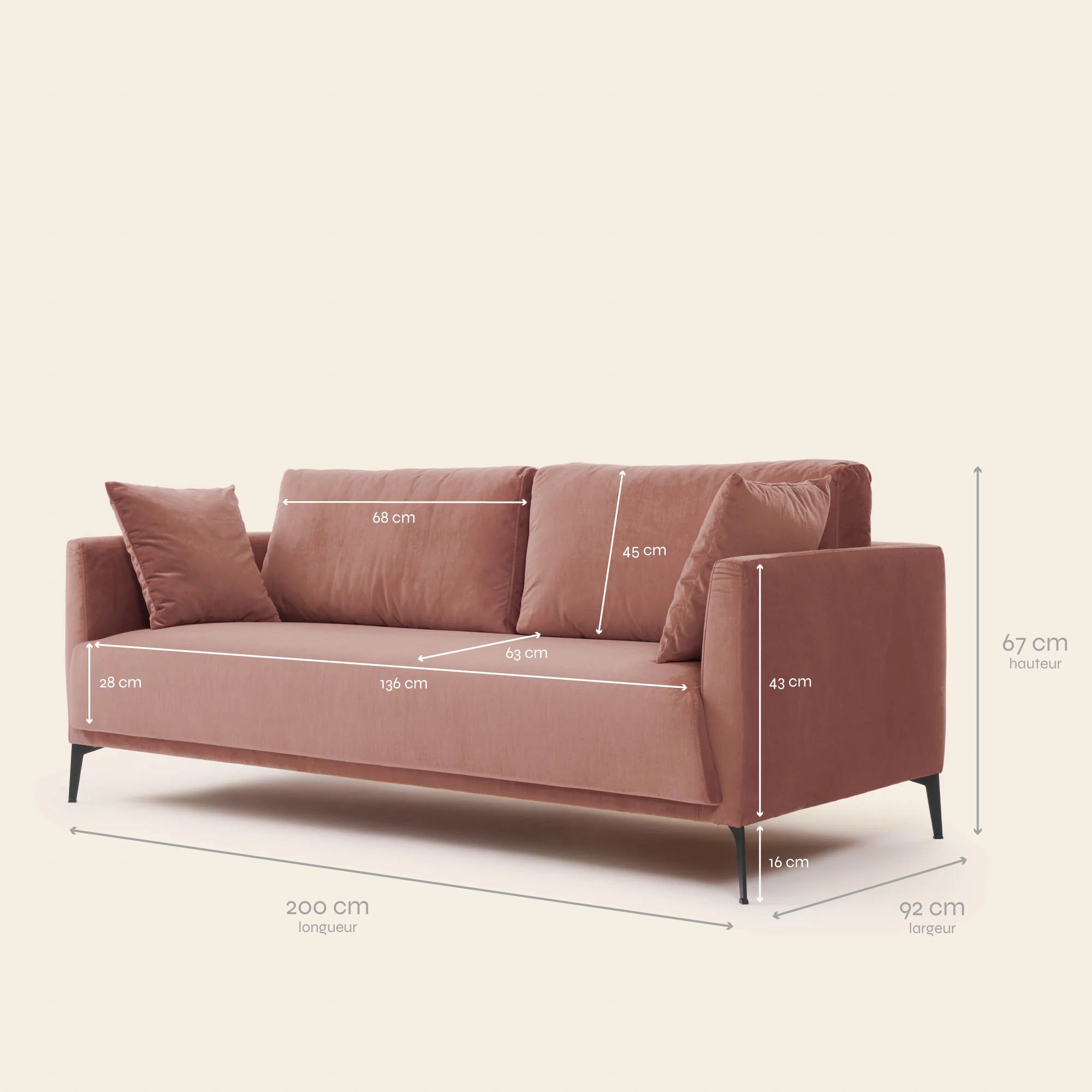 3-Sitzer-Sofa ODELLE dalila rosa pfirsich
