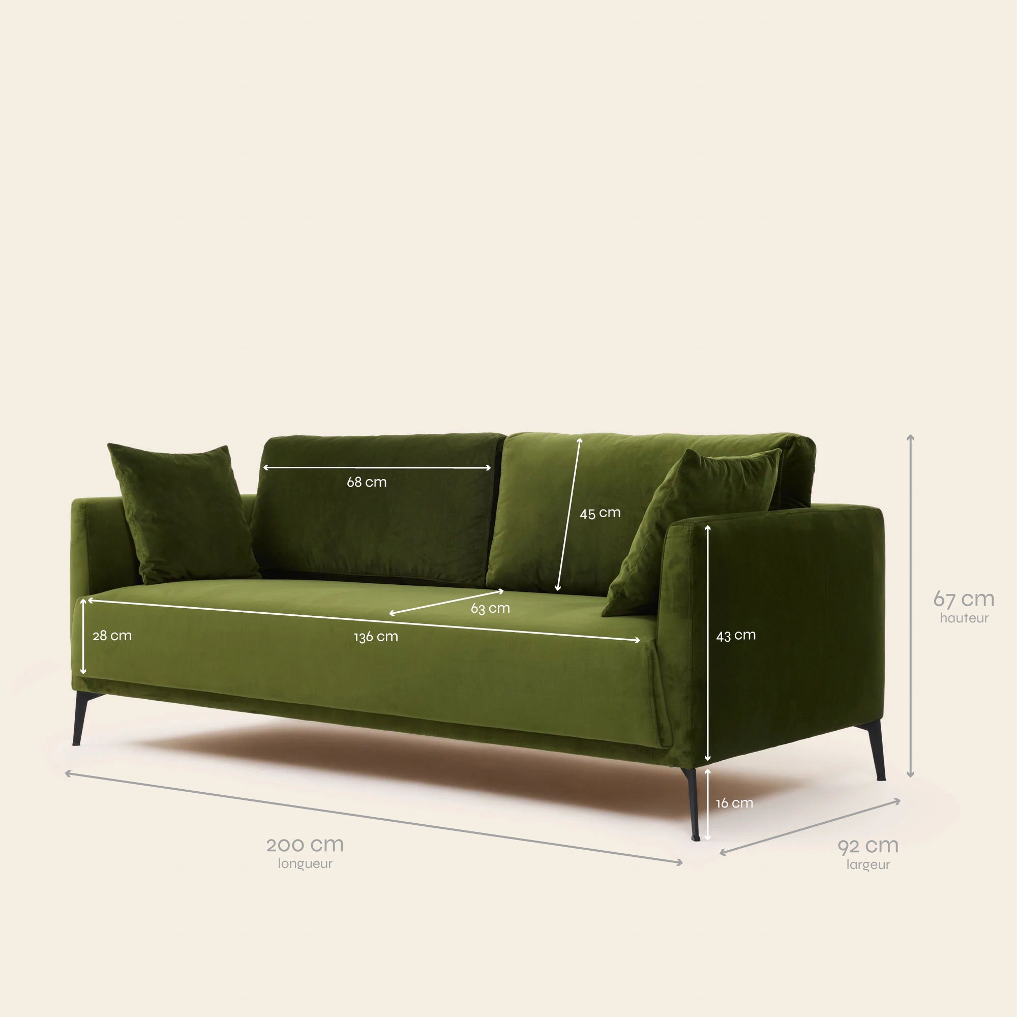 3-Sitzer-Sofa ODELLE dalila olivgrün