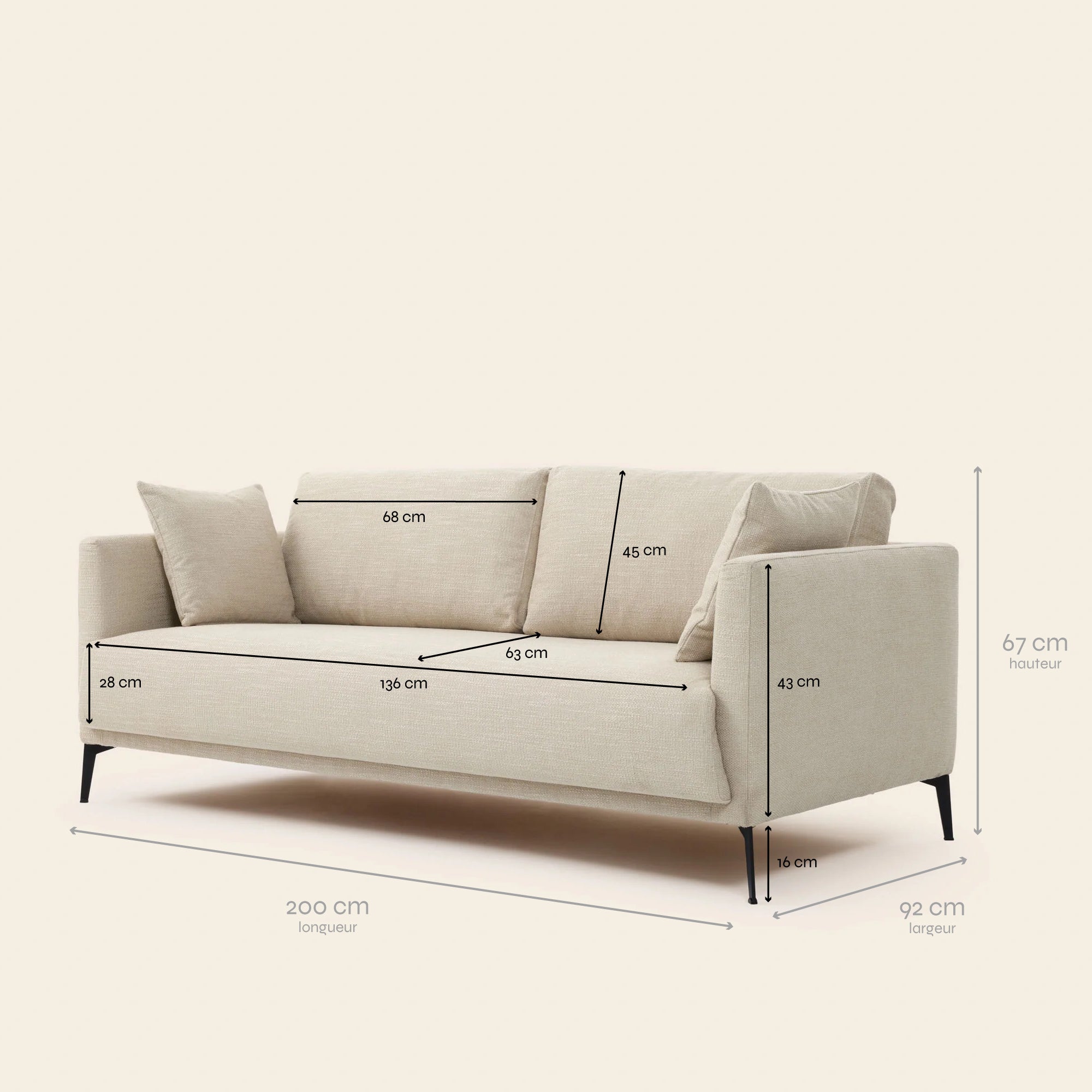 3-Sitzer-Sofa ODELLE senna ecru
