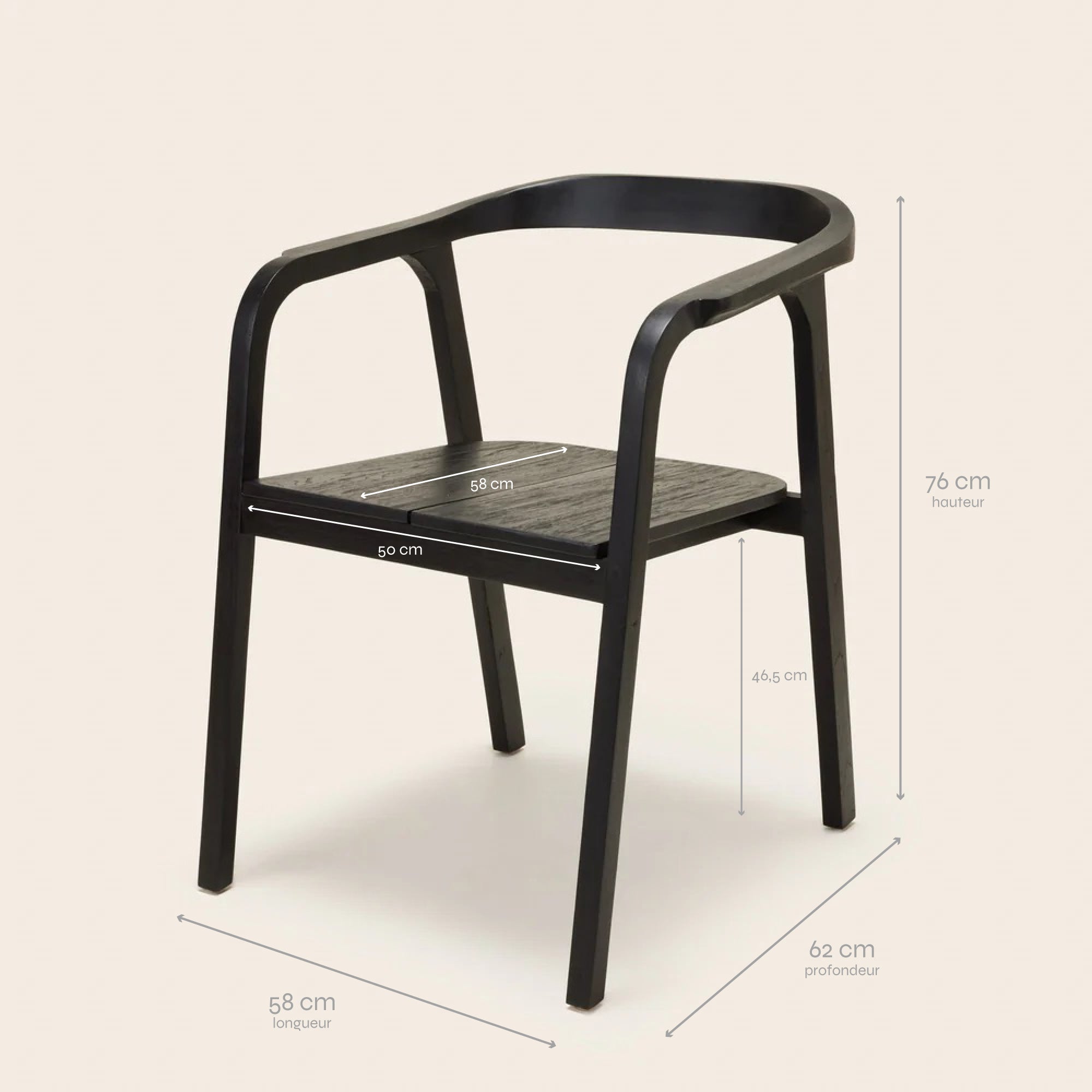 Chaise ALIXA teck recyclé et noir