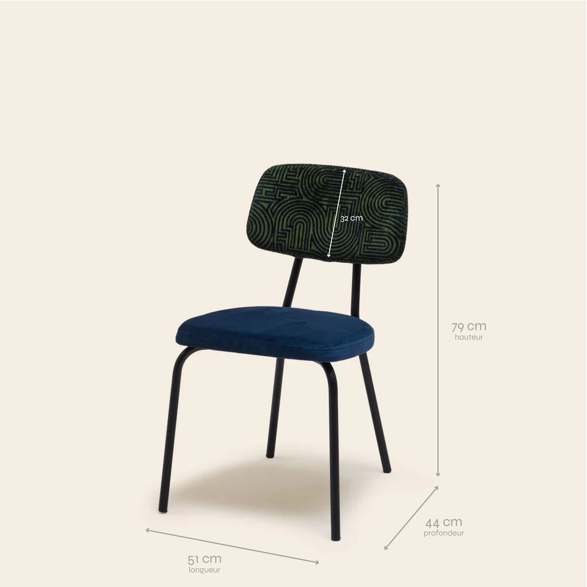 YSABEAU klark chair in midnight blue and olive green