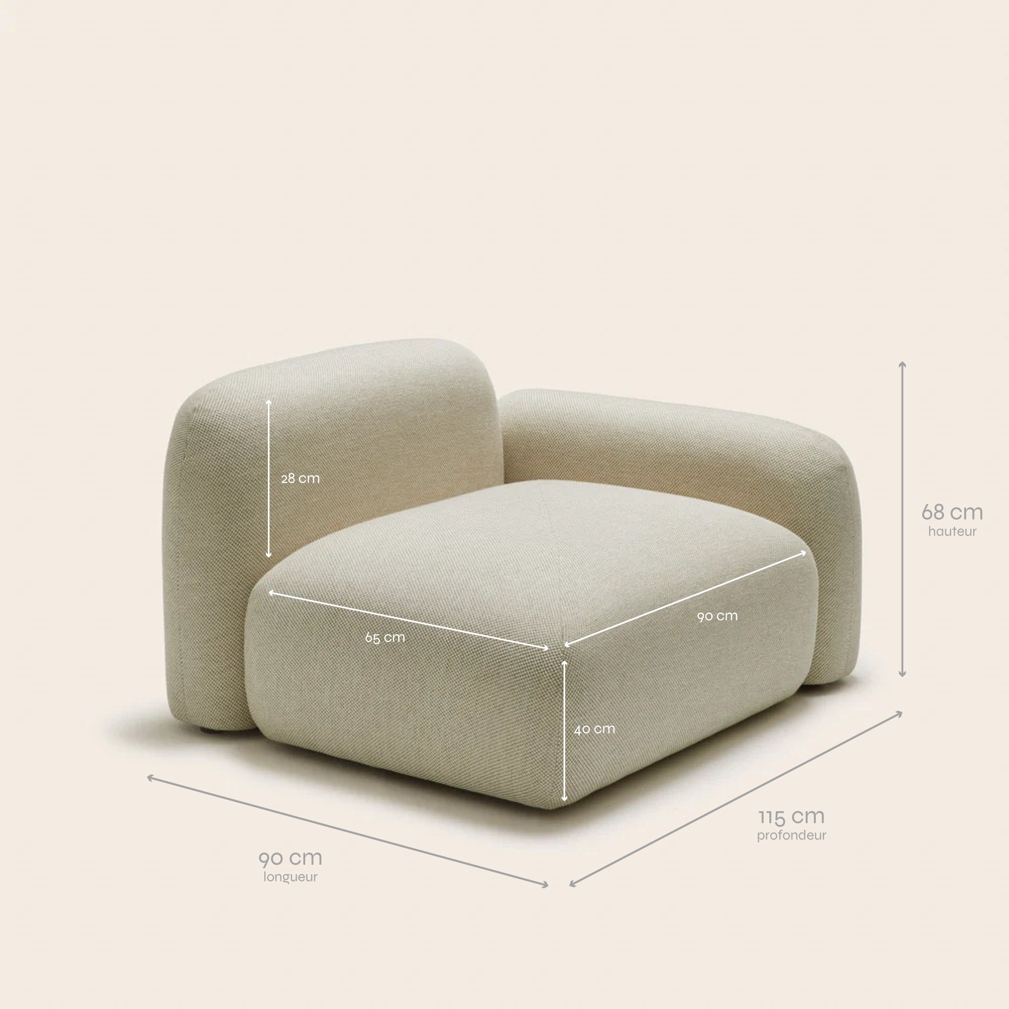 Modular low armchair D ISILD natural basket weave