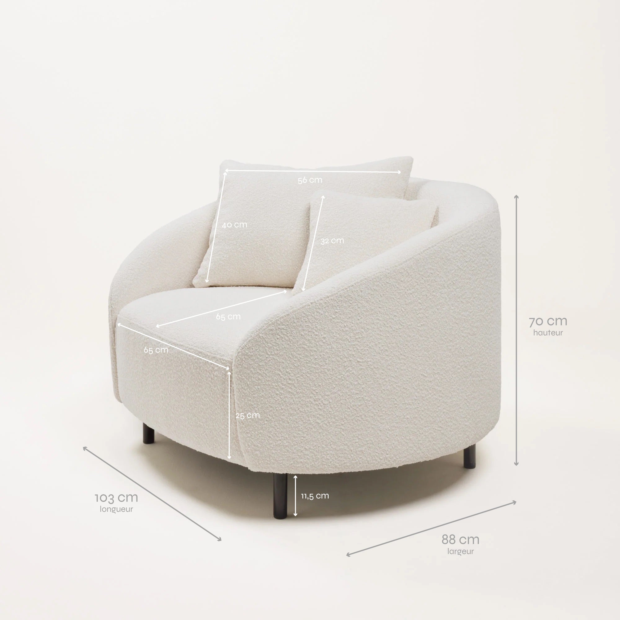 Fauteuil JULIKA sym écru bouclé