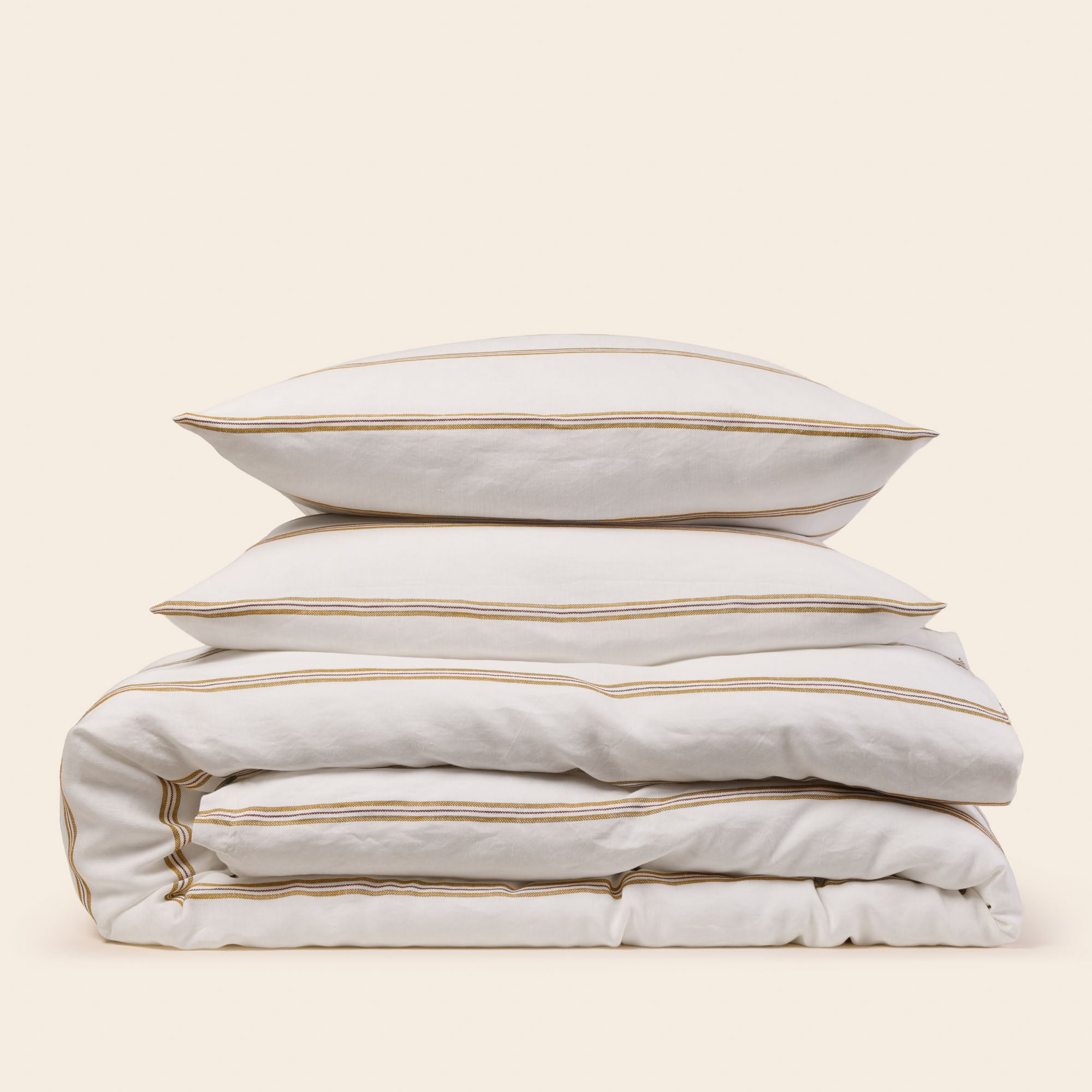 Parure de lit UGOLIN blanc rayé moutarde