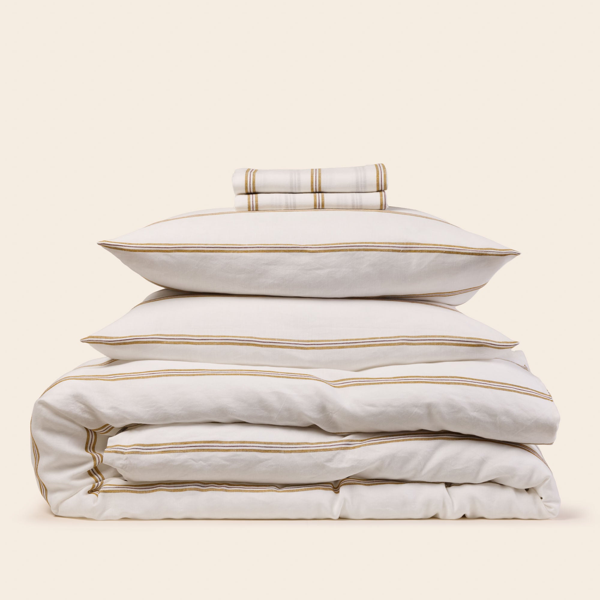 Parure de lit UGOLIN blanc rayé moutarde