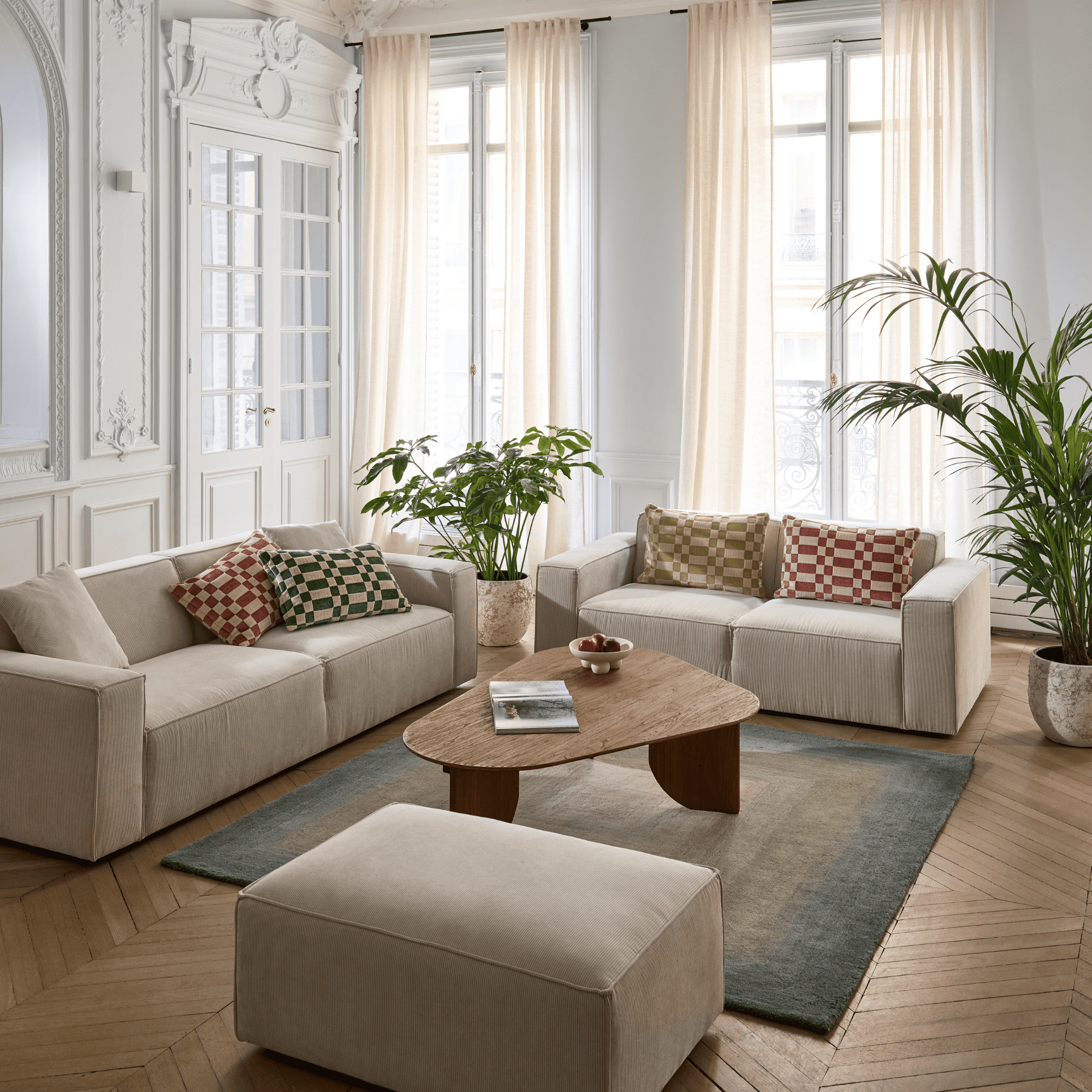 Canapé 2,5 places DYONIS profilo côtelé calcaire