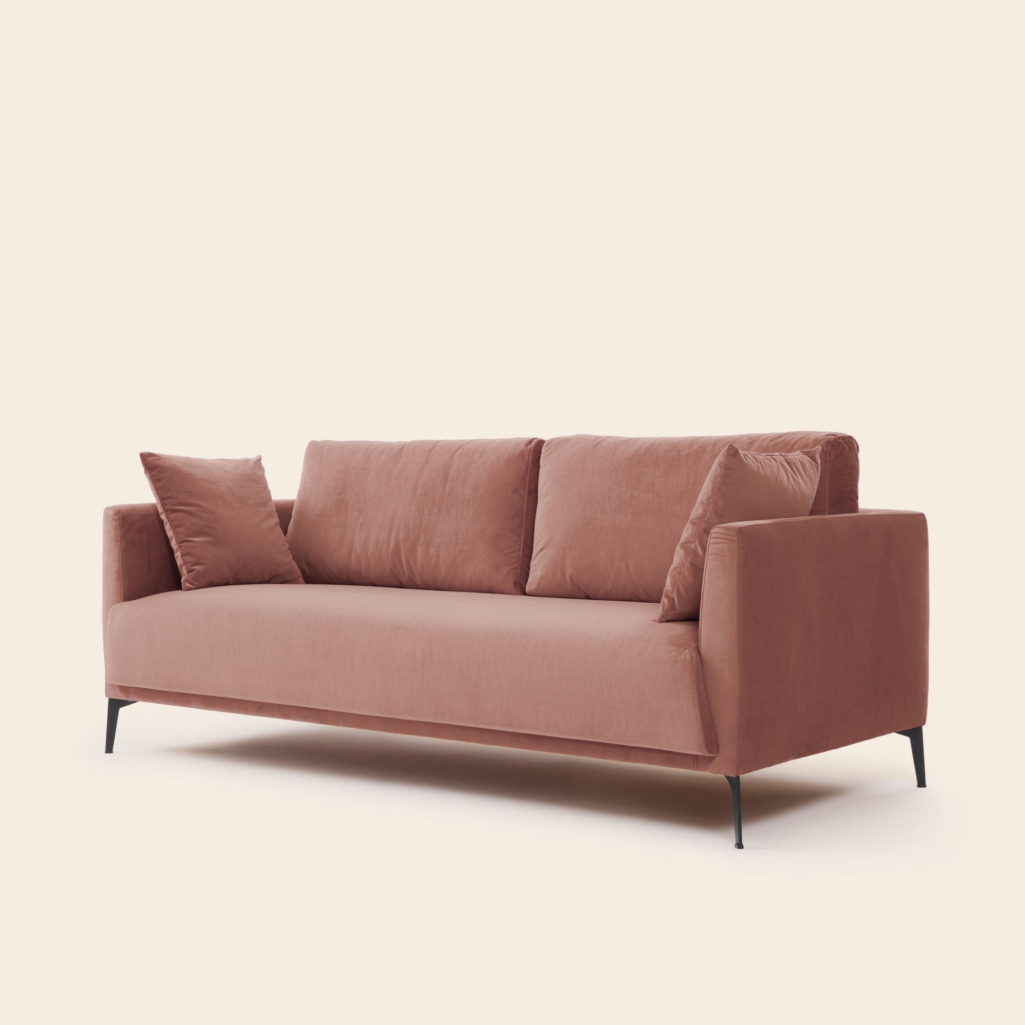 Canapé 3 places ODELLE velours pêche rosé