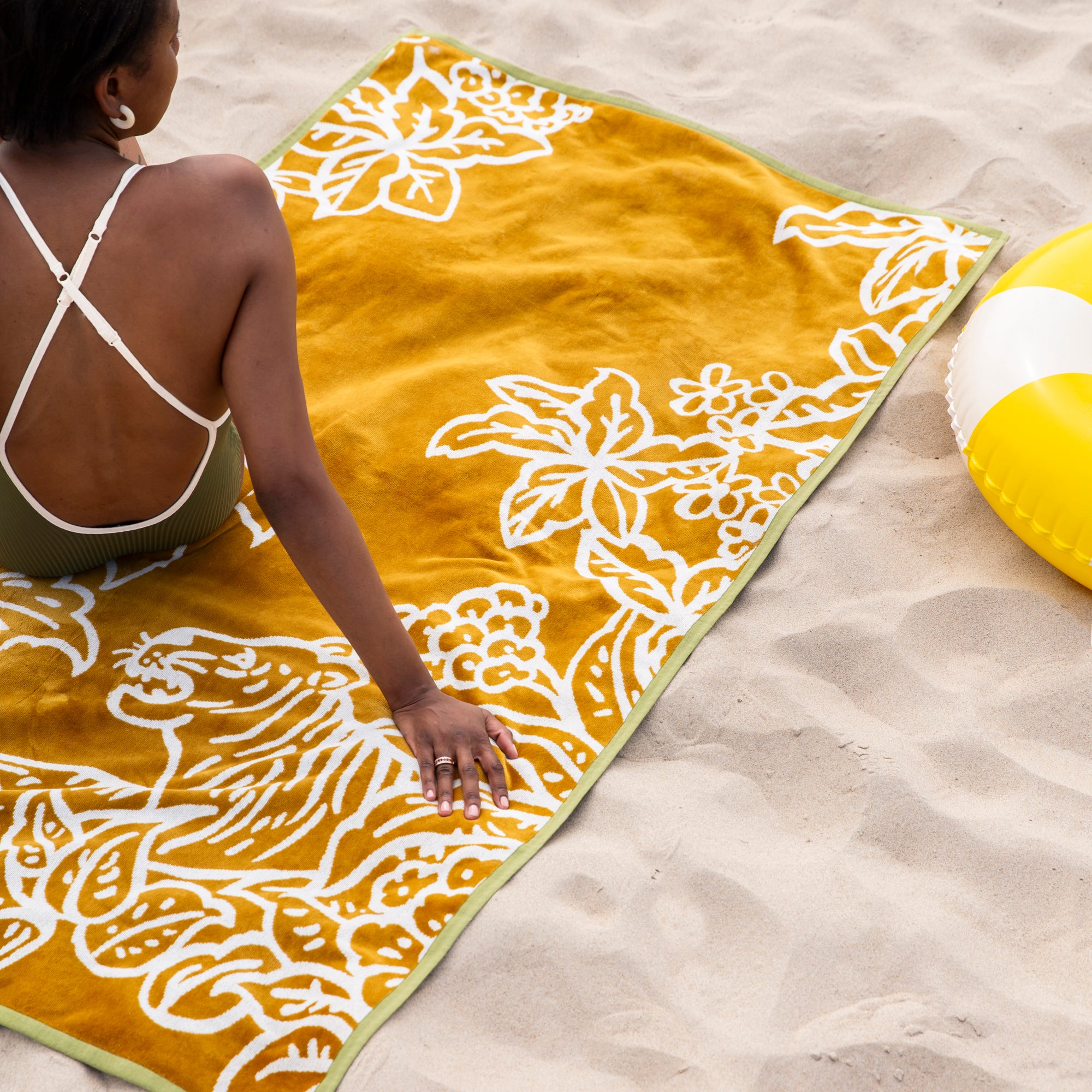 Drap de plage TIGRIS jaune et ivoire