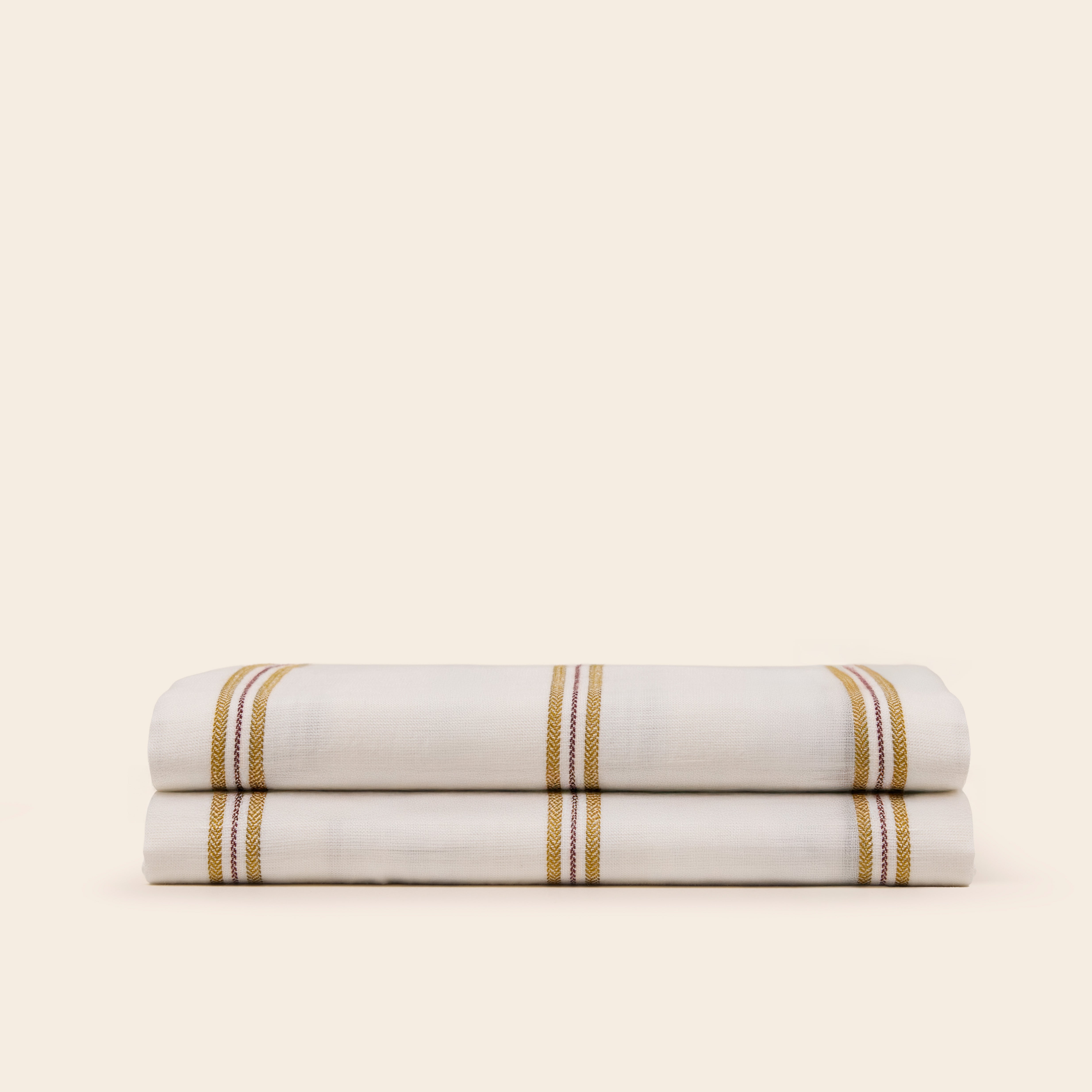 Drap plat UGOLIN blanc rayé moutarde